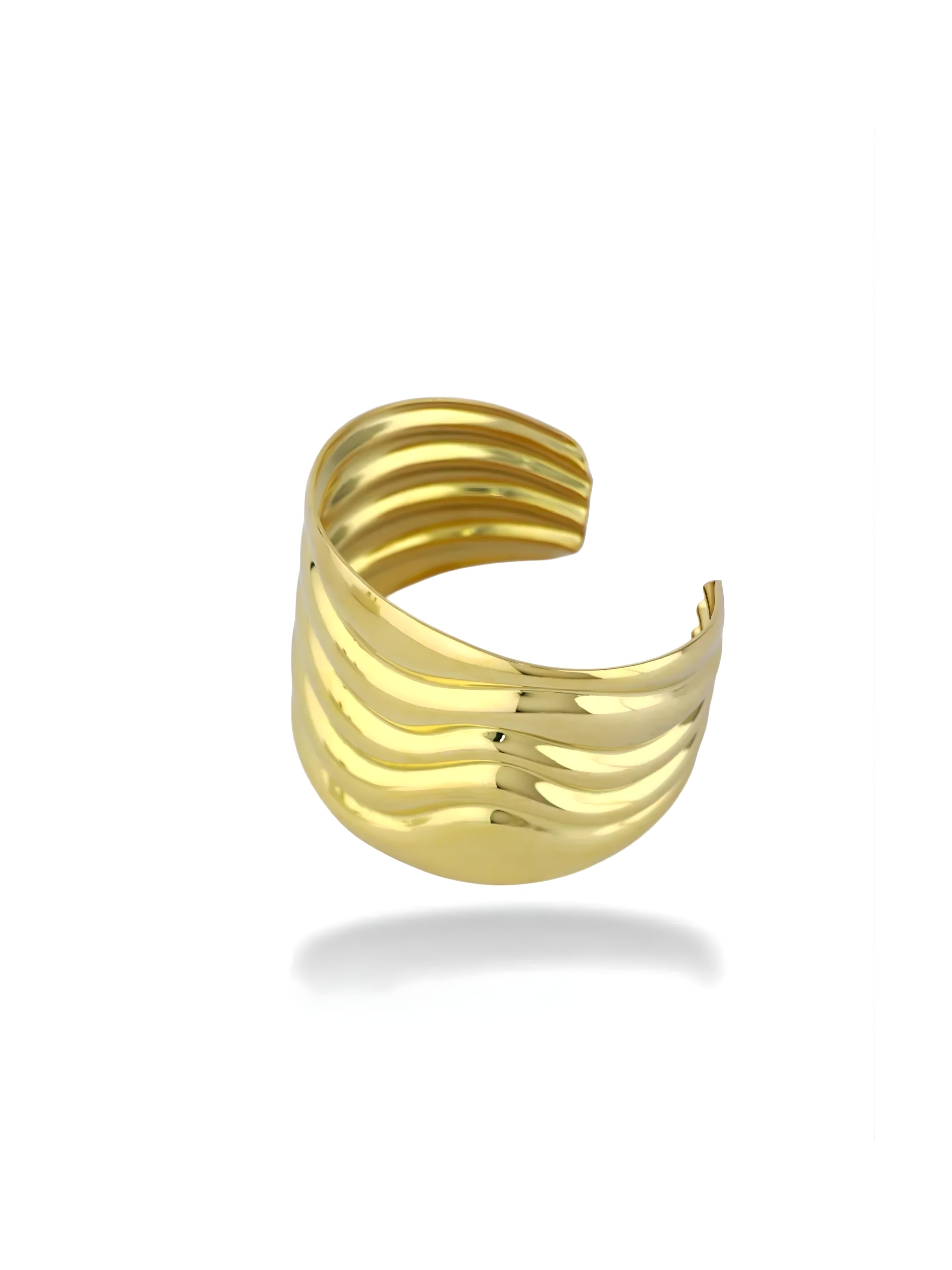 Elegant Comet Gold Wavy Wide Cuff Statement Bangle