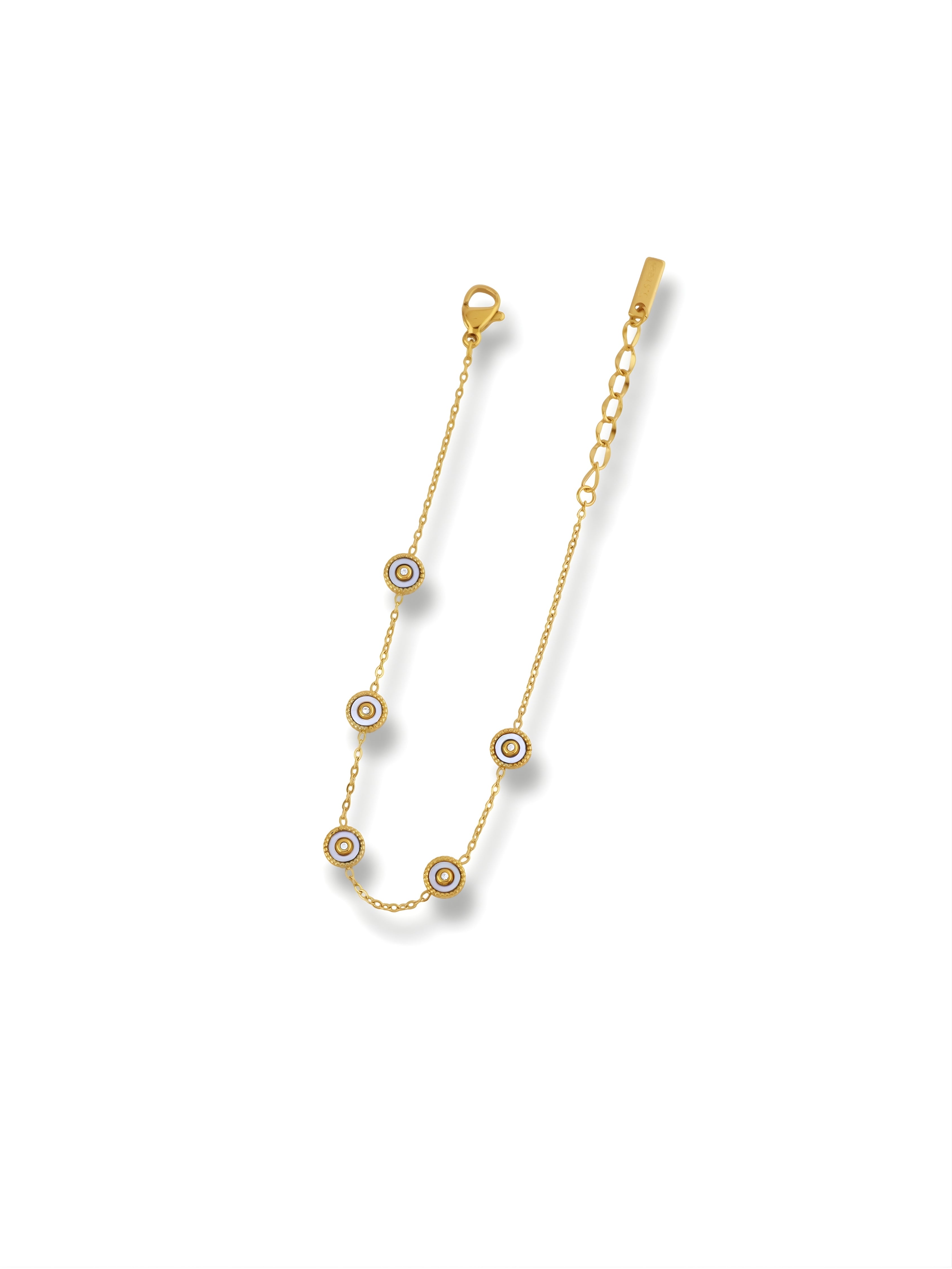 White Stone Charm Bracelet Gold Finish