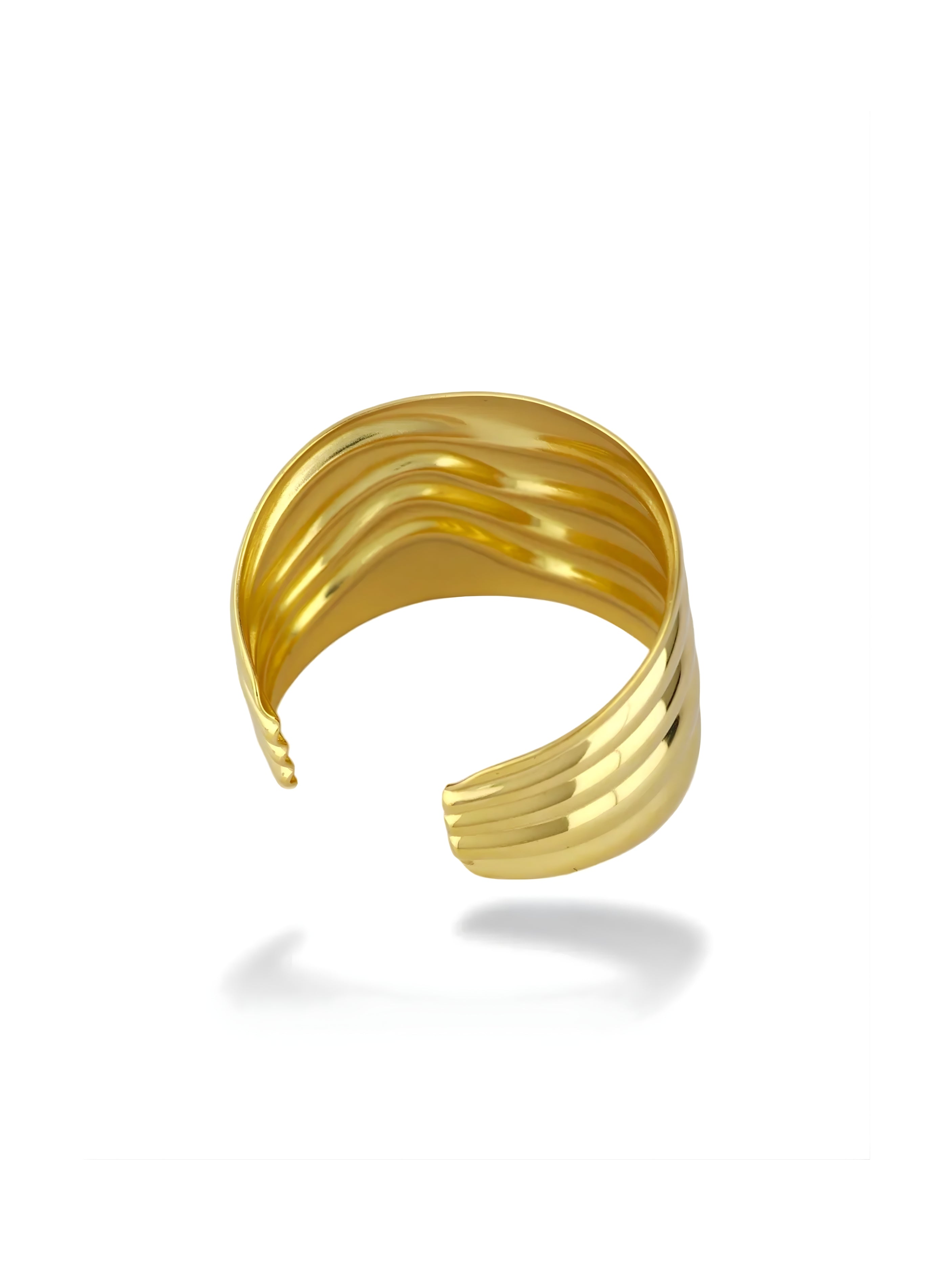 Elegant Comet Gold Wavy Wide Cuff Statement Bangle
