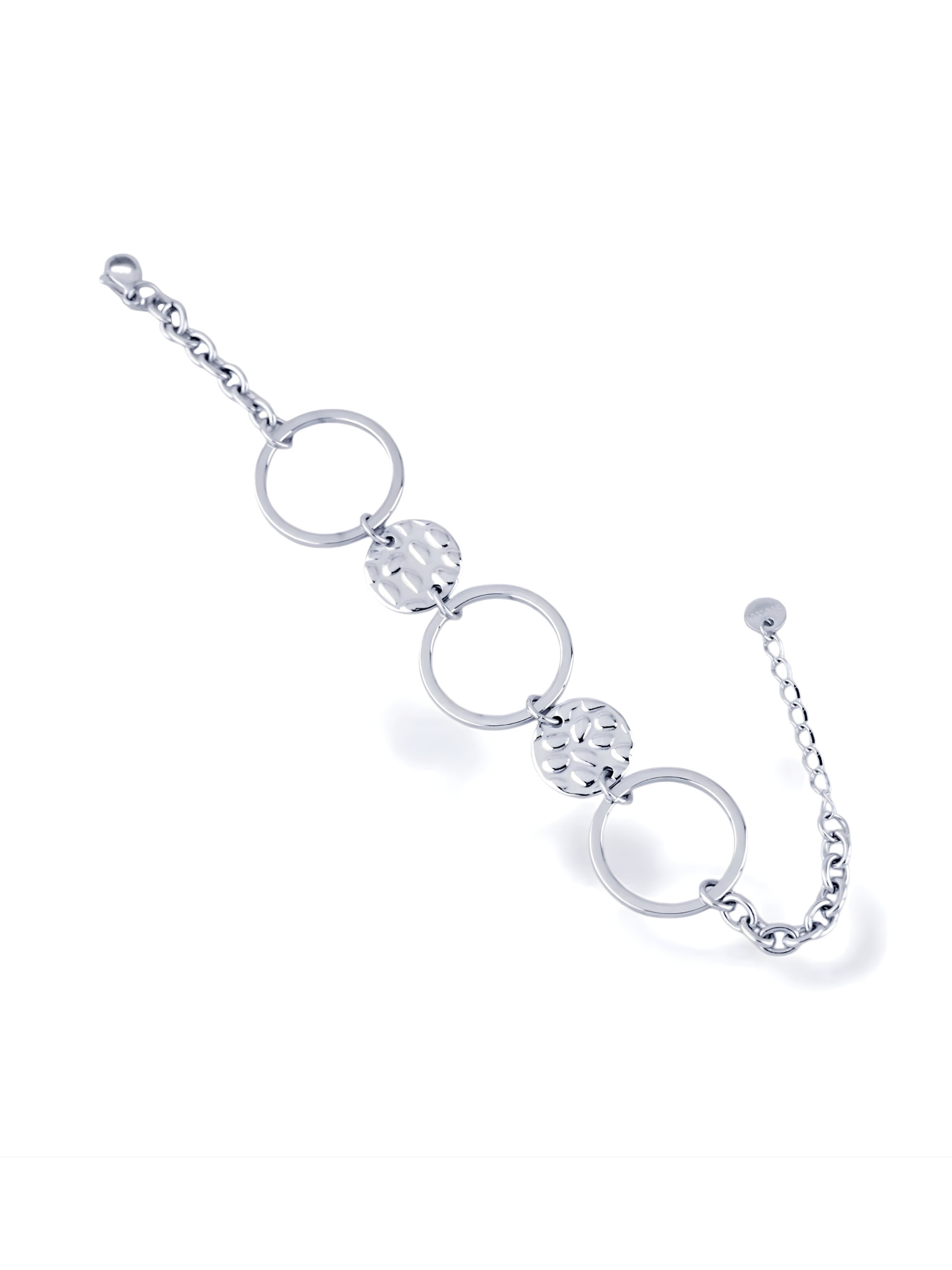 Silver Sunburst Circle Bracelet with Textured Disc Design