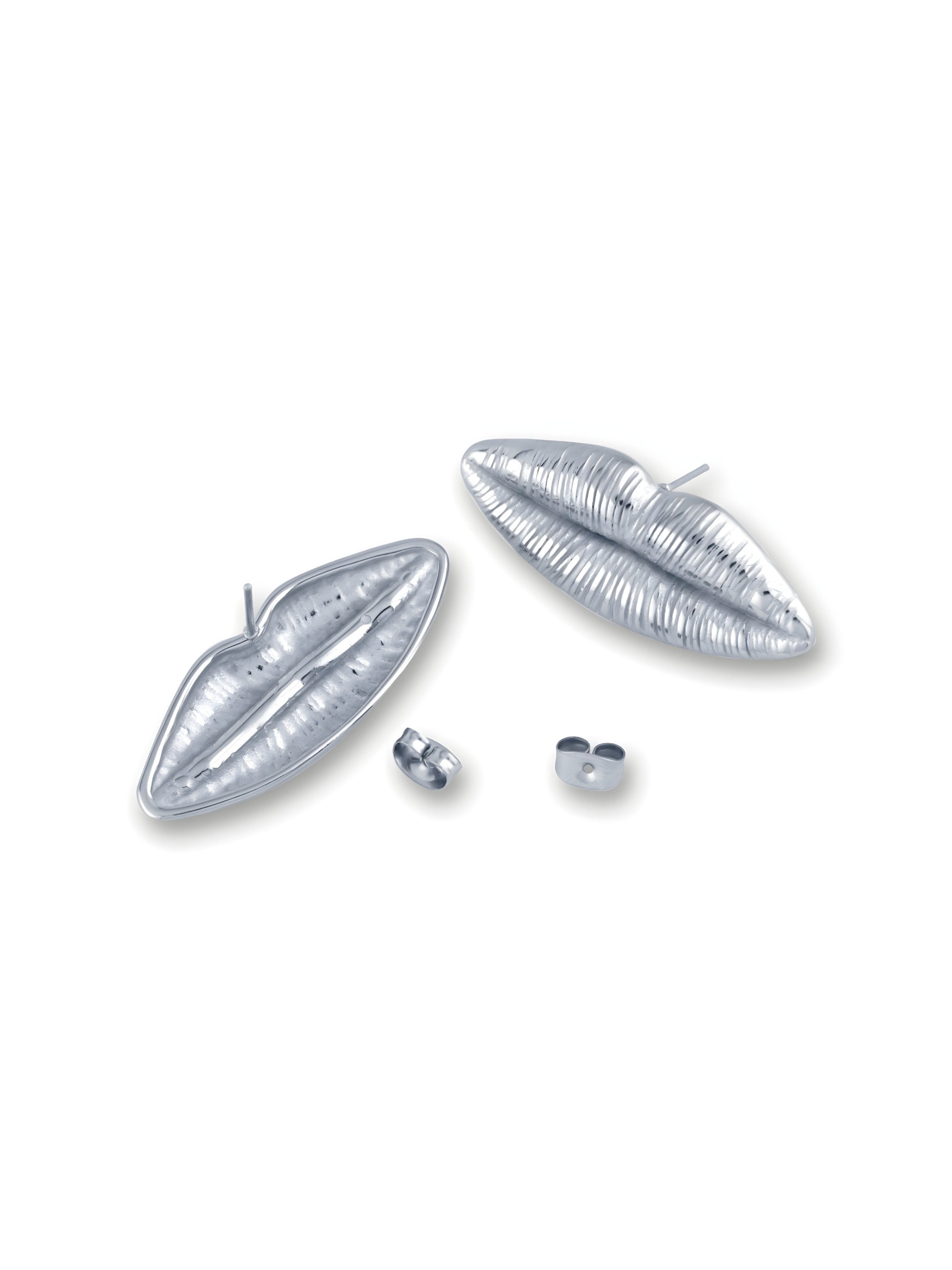 Muse Lip Gold Stud Earrings with Bold Textured Finish