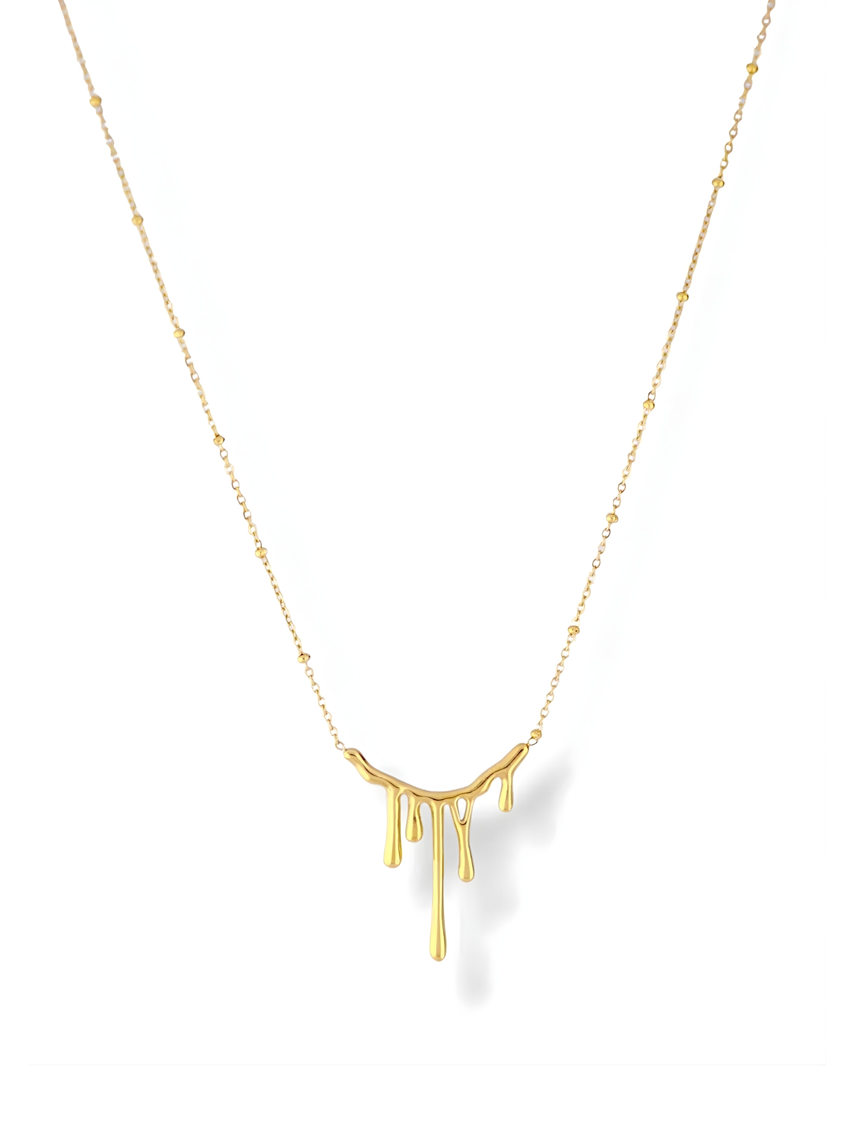 Gold Drip Pendant Necklace with Small Beaded Chain