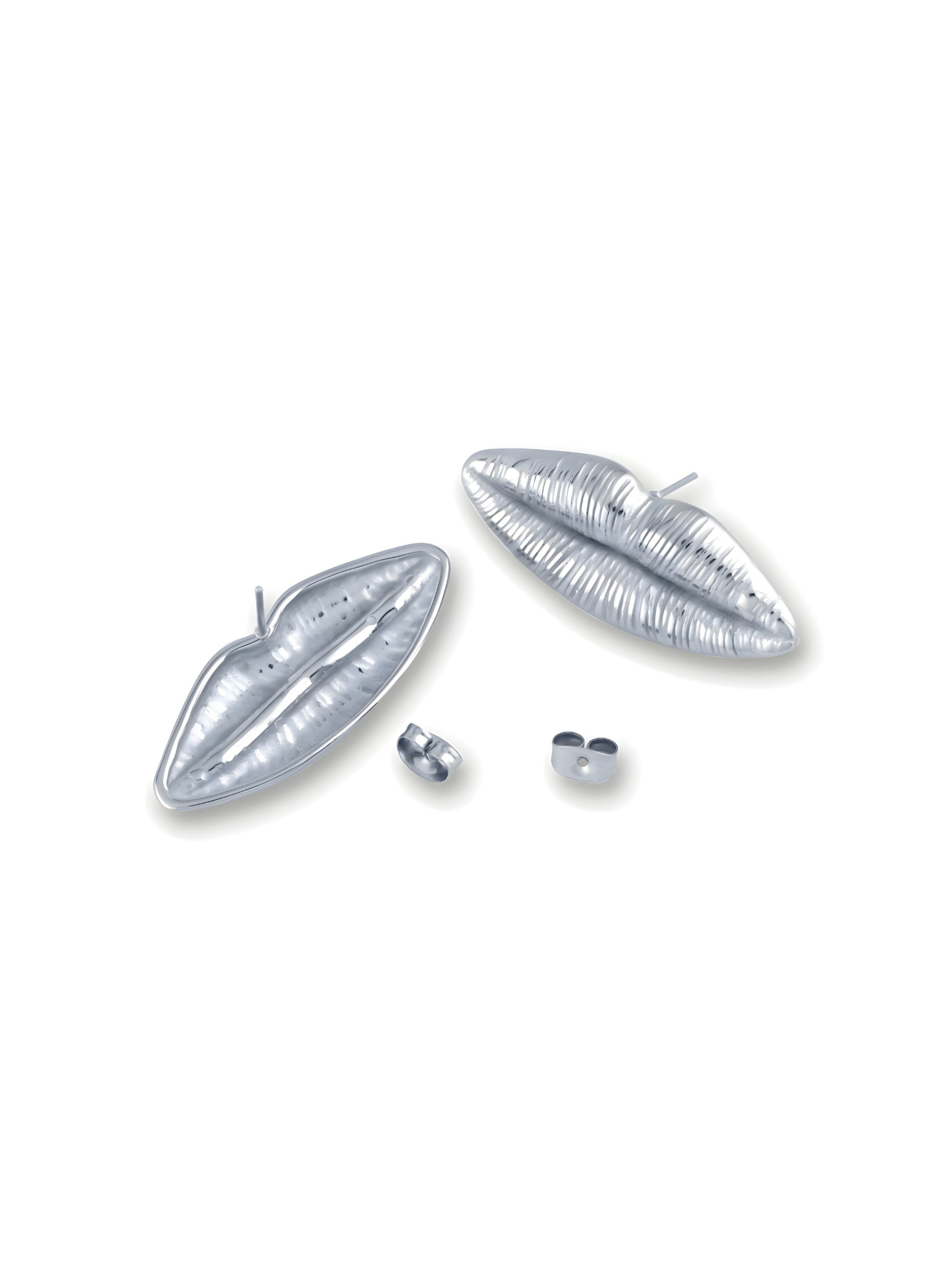 Muse Lip Gold Stud Earrings with Bold Textured Finish