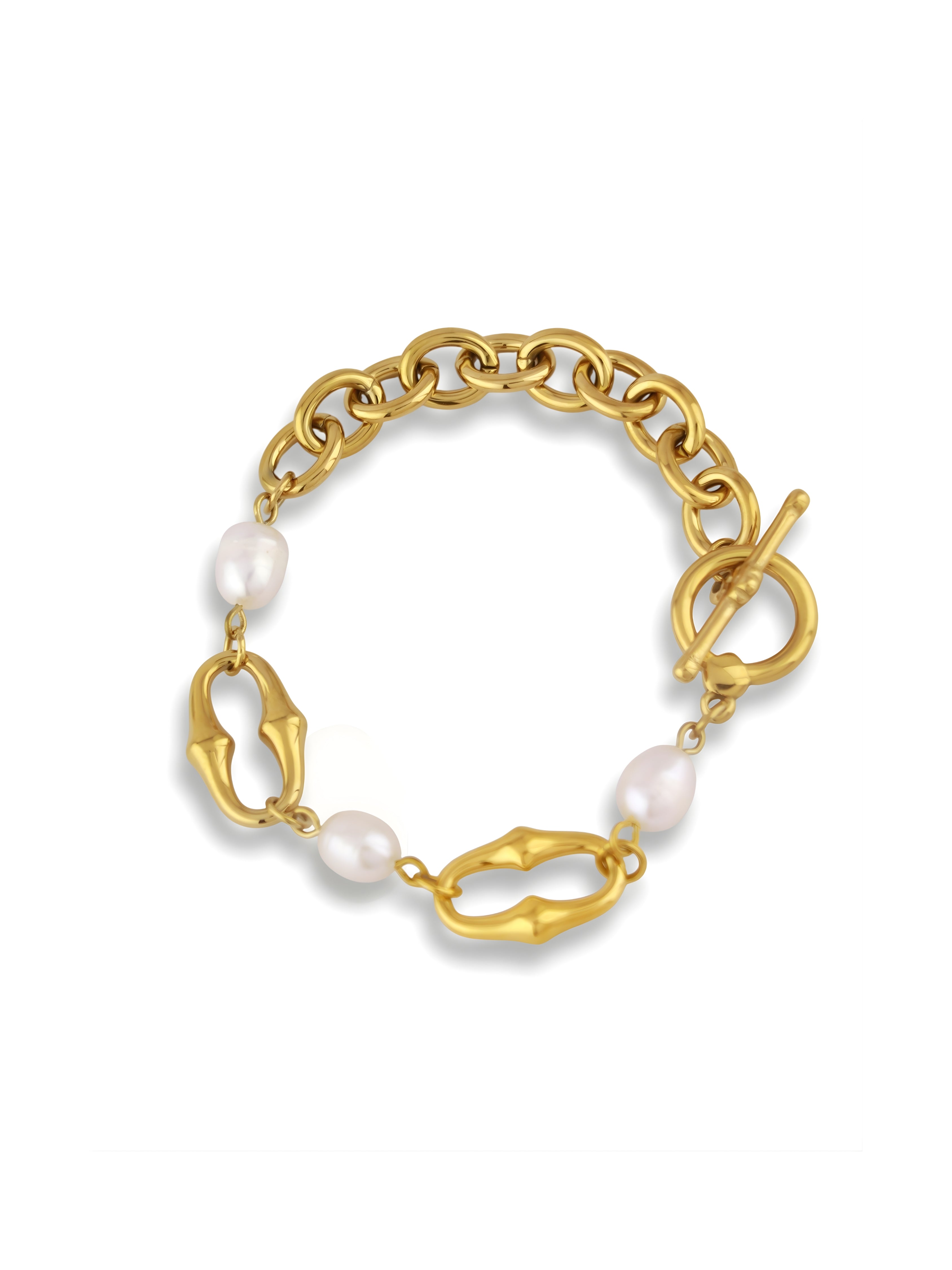 Sleek Gold Chain Bracelet with Soft Pearl Accent