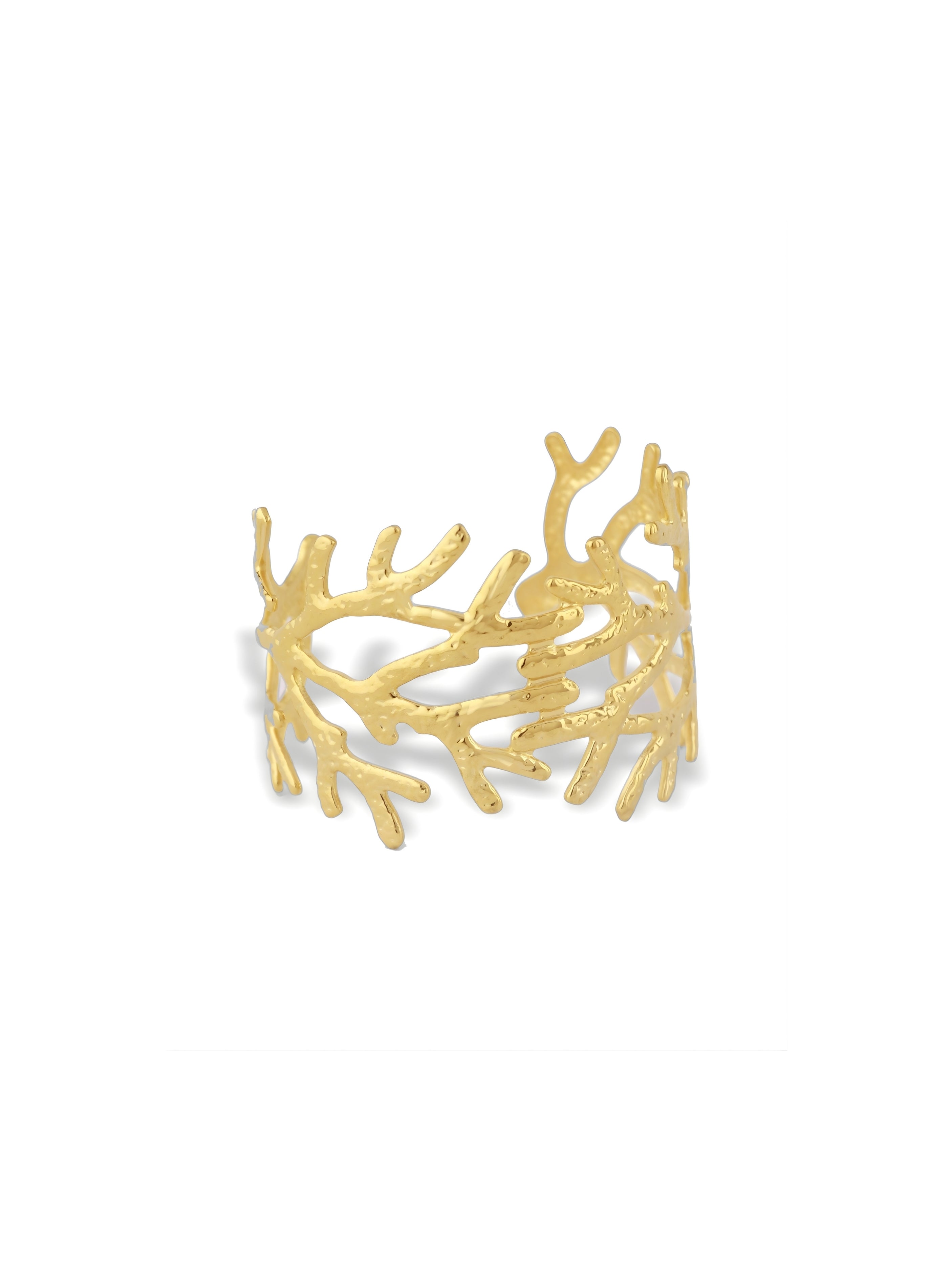 Elegant Gold Plated Laurel Leaf Open Cuff Bangle