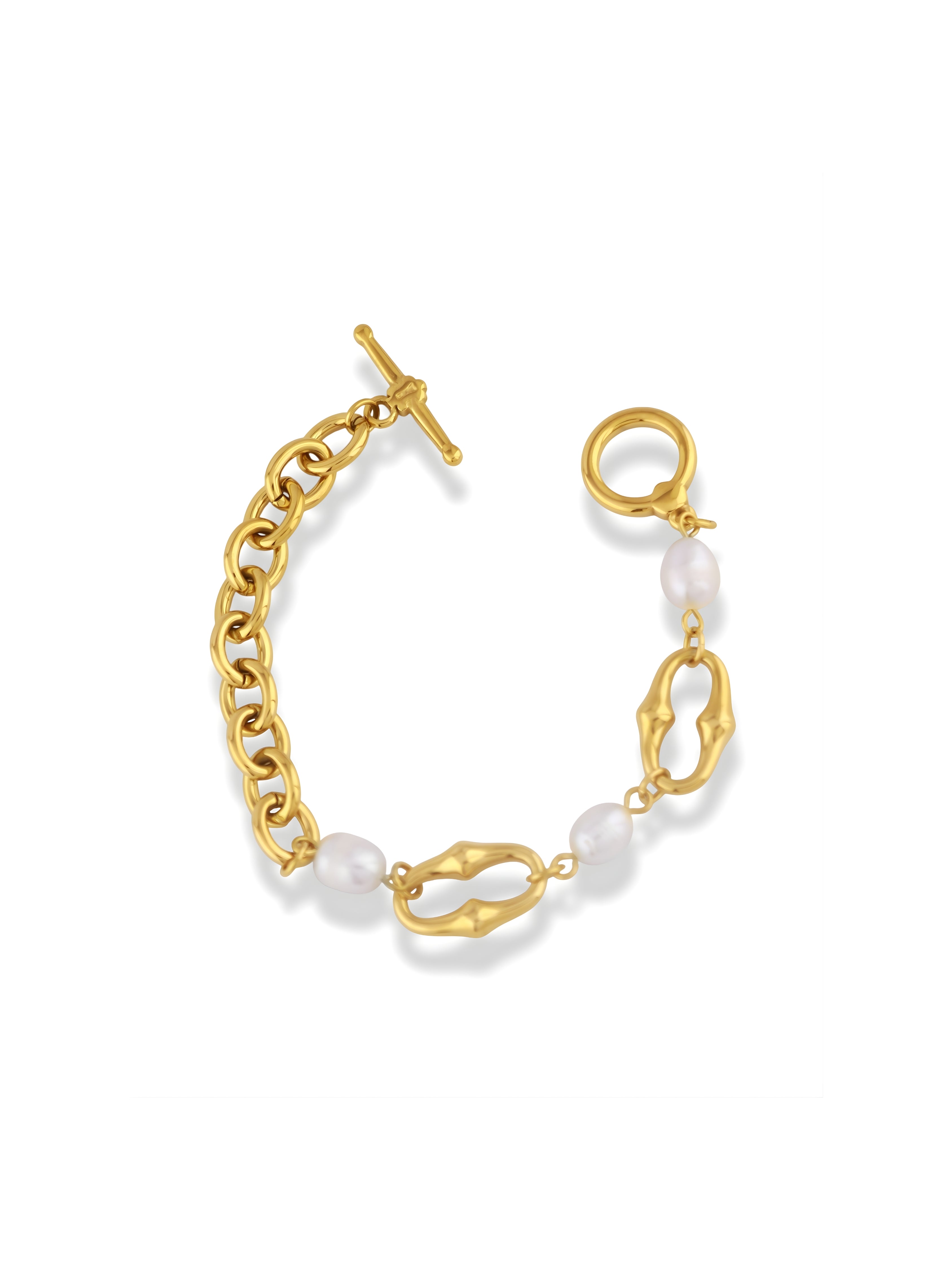Sleek Gold Chain Bracelet with Soft Pearl Accent