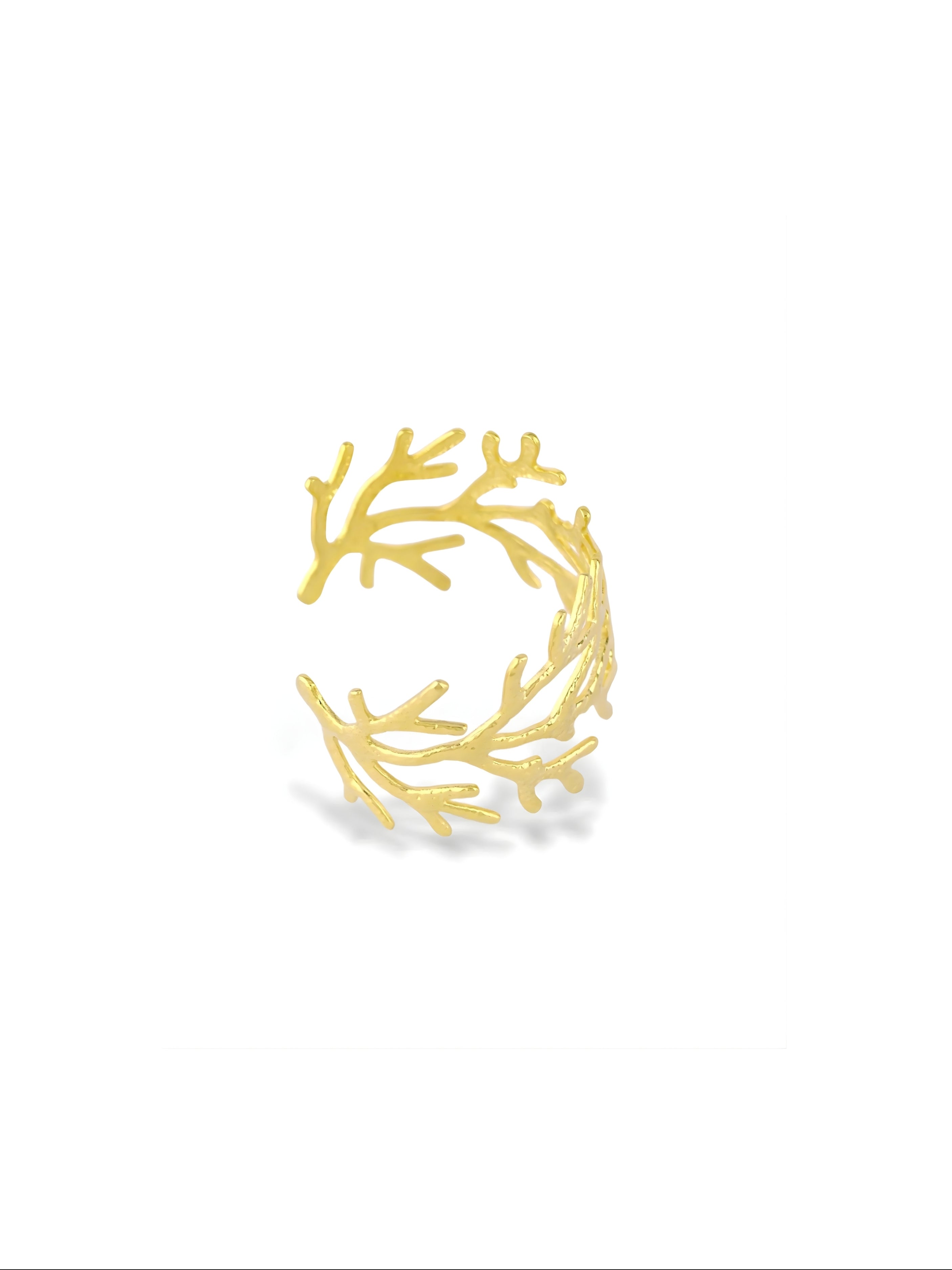 Elegant Gold Plated Laurel Leaf Open Cuff Bangle