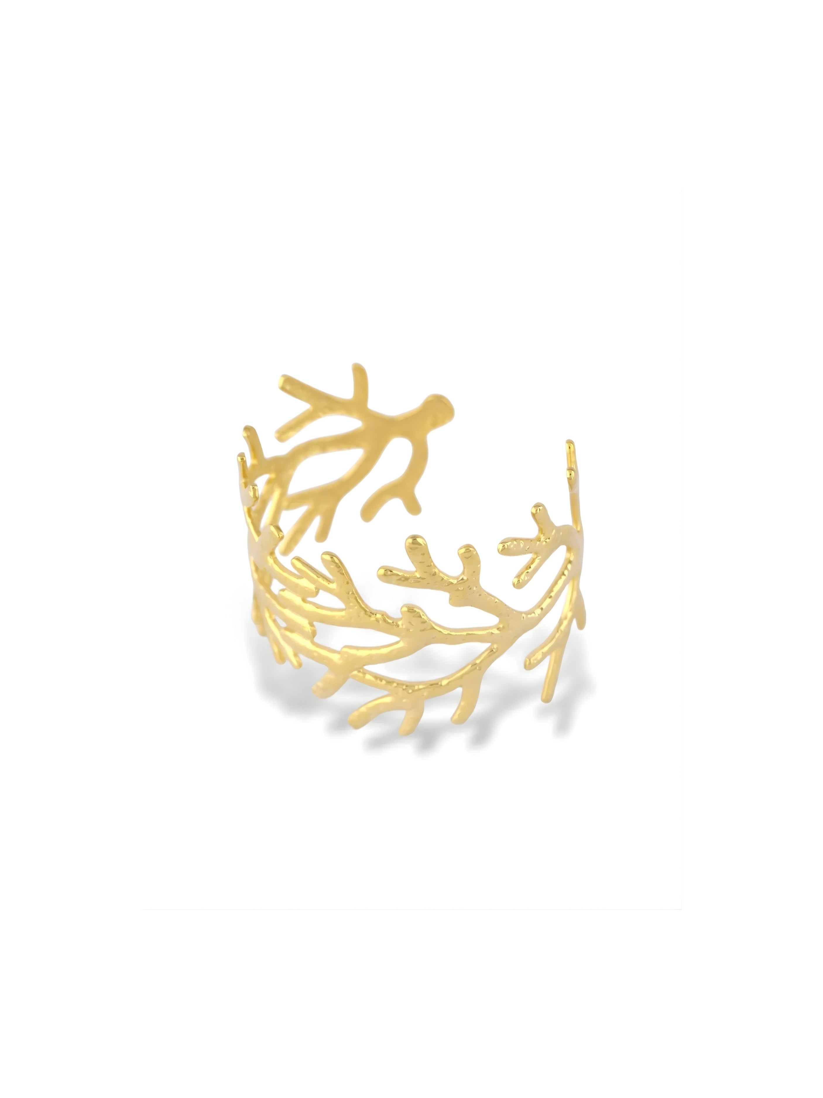 Elegant Gold Plated Laurel Leaf Open Cuff Bangle