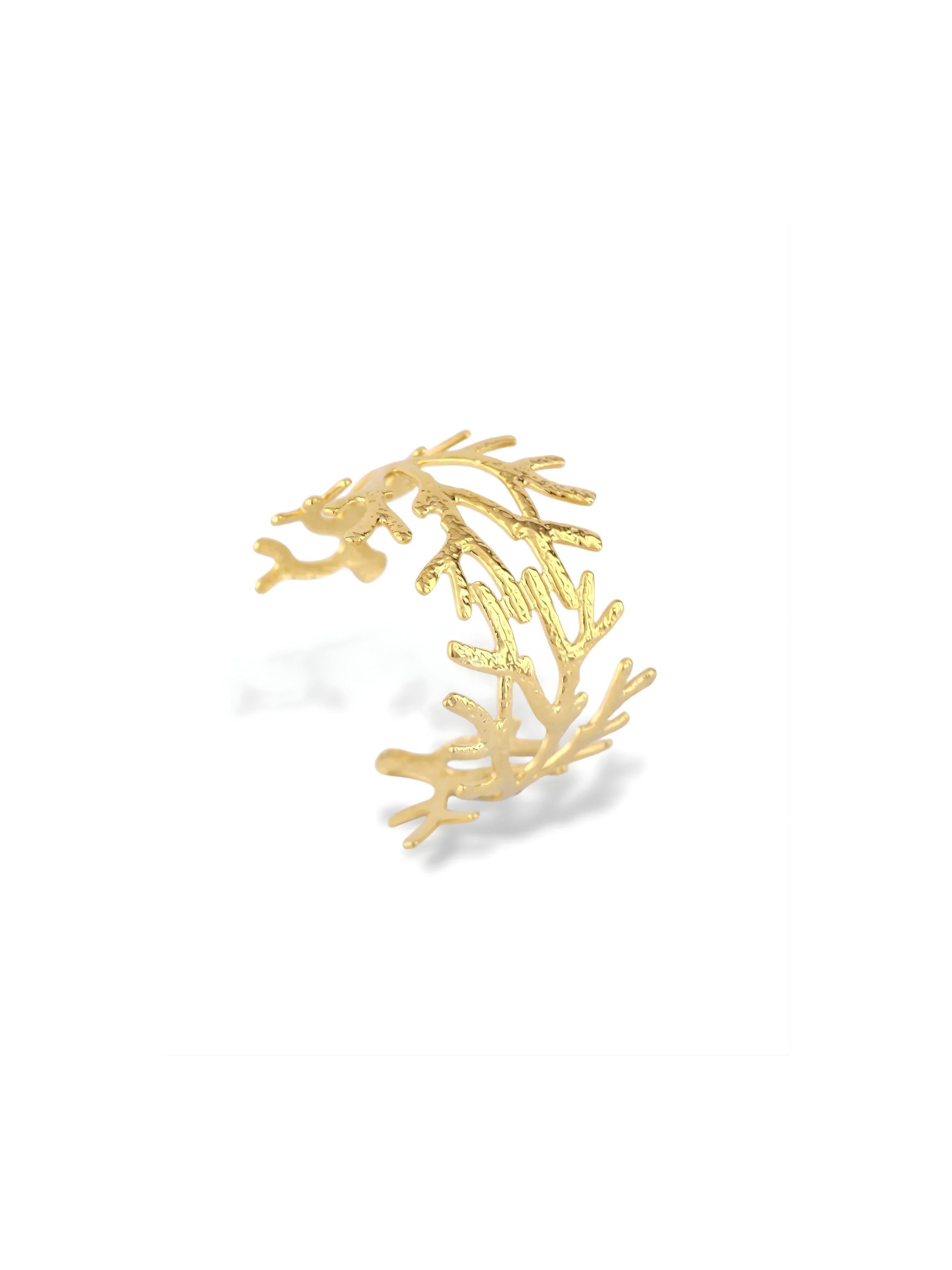 Elegant Gold Plated Laurel Leaf Open Cuff Bangle