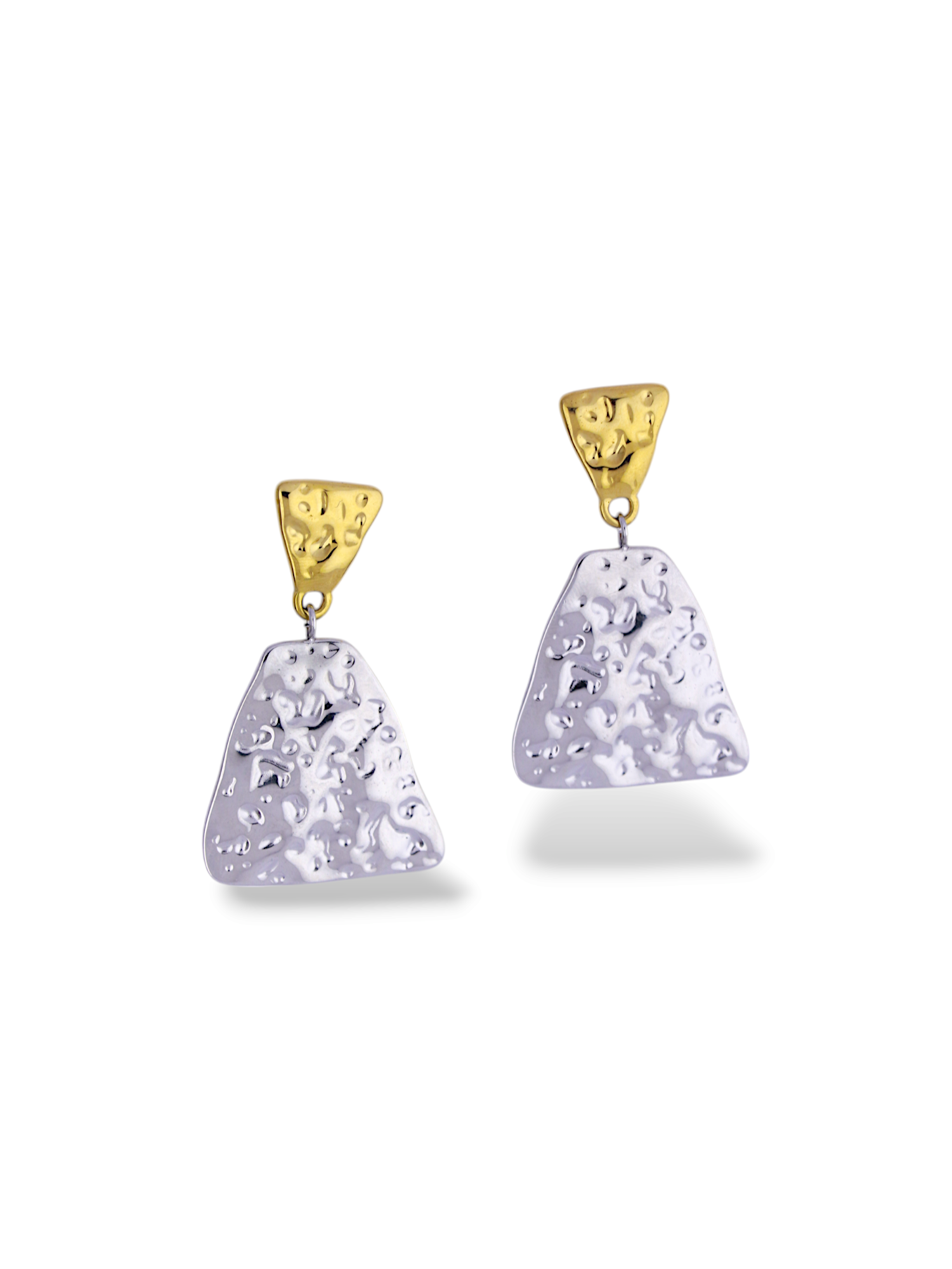 Gold and Silver Textured Drop Earrings with Soft Shape