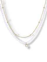 Gold Layered Pearl & Crystal Charm Necklace