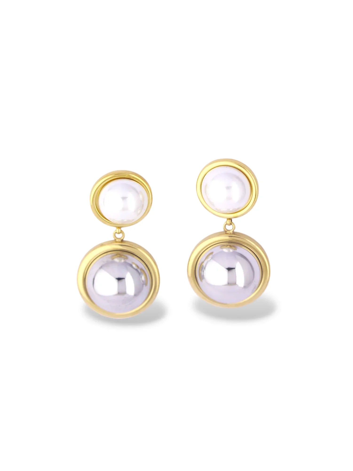 Gold Double Pearl Drop Earrings - Doulaat
