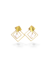 Golden Cross Frame Pearl Drop Earrings