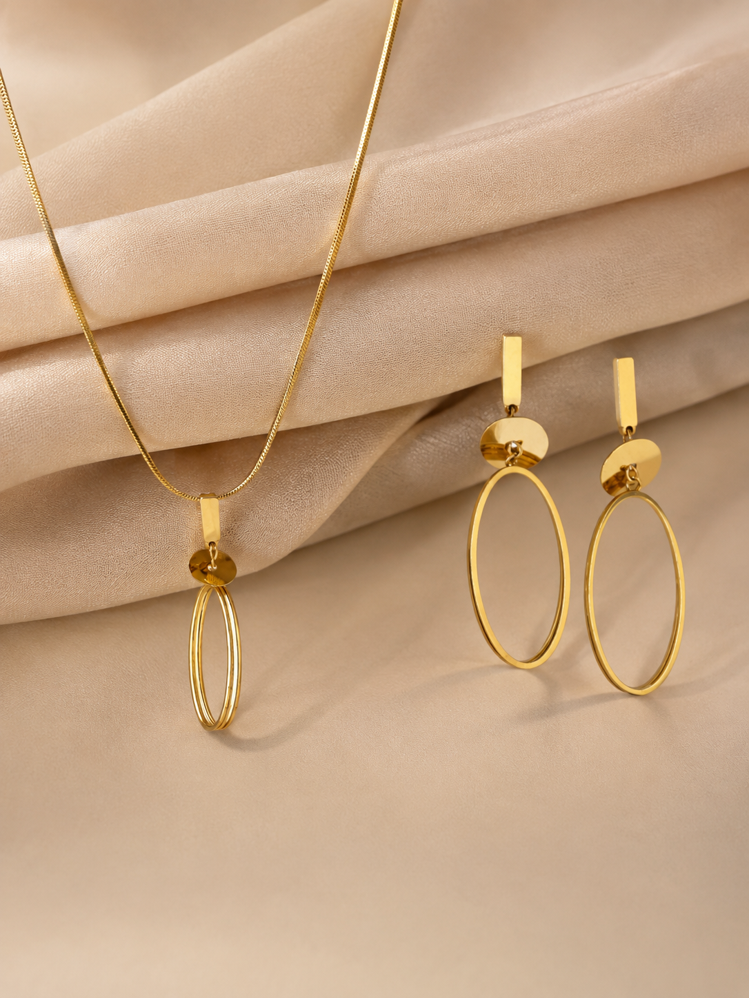 Long Oval Necklace and Earring Set