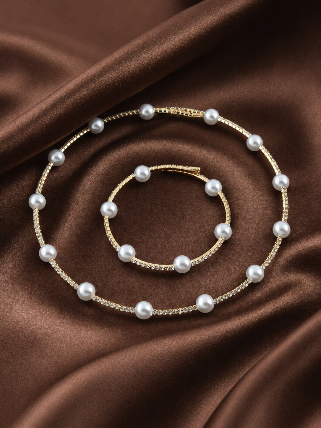 Golden Pearl Choker & Bracelet Set