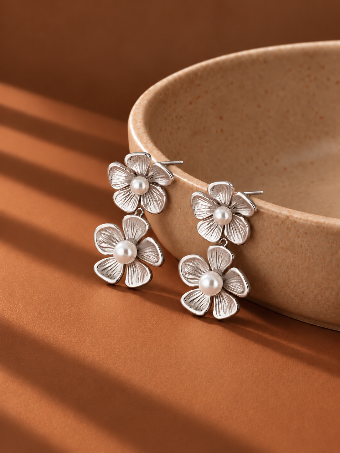 Double Bloom Pearl Drop Earrings