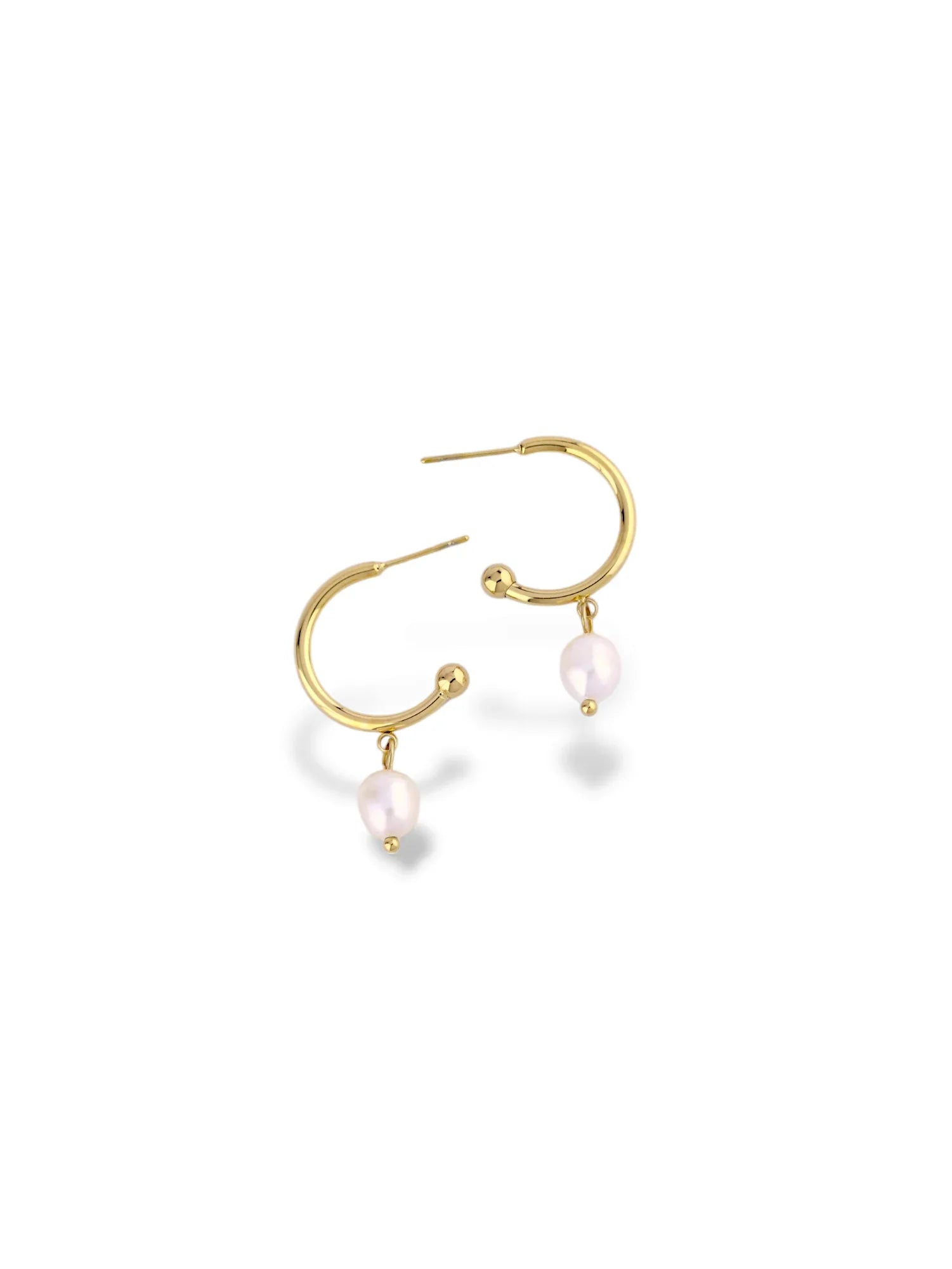 Fluid Folds Gold Hoop Earrings with Soft Pearl Drop - Doulaat