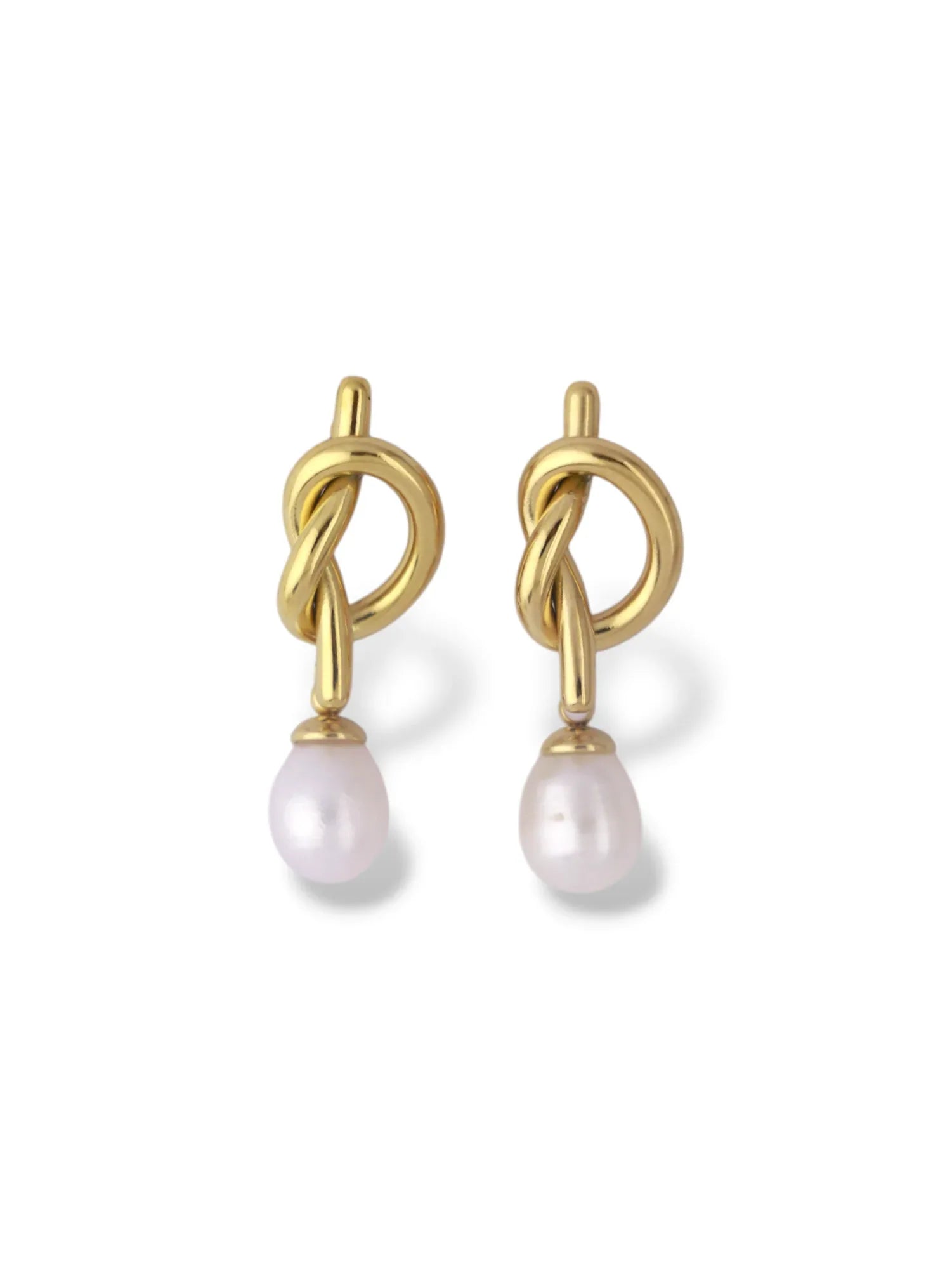 Golden Knot Pearl Drop Stud Earrings for Daily Wear - Doulaat