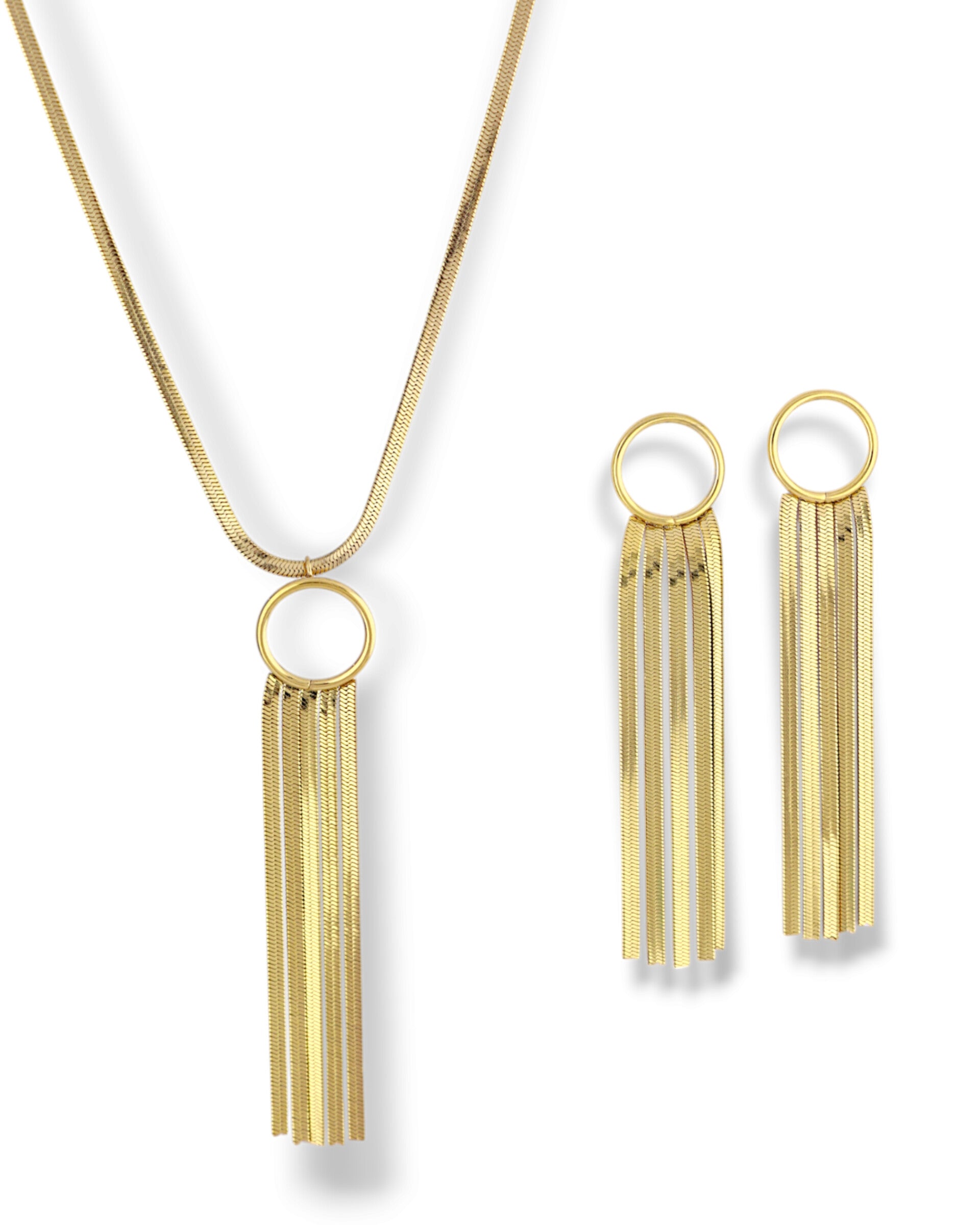 Elegant Gold Fringe Necklace and Earrings Set