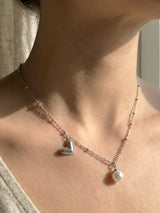 Heart Charm Pearl Drop Necklace - Doulaat