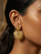 Golden Sunburst Earrings with Sparkling Center Stone