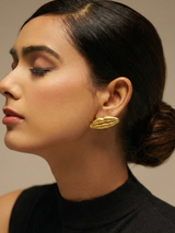 Muse Lip Gold Stud Earrings with Bold Textured Finish