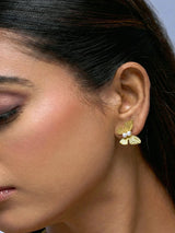 Silver Butterfly Stud Earrings with Soft Pearl - Doulaat