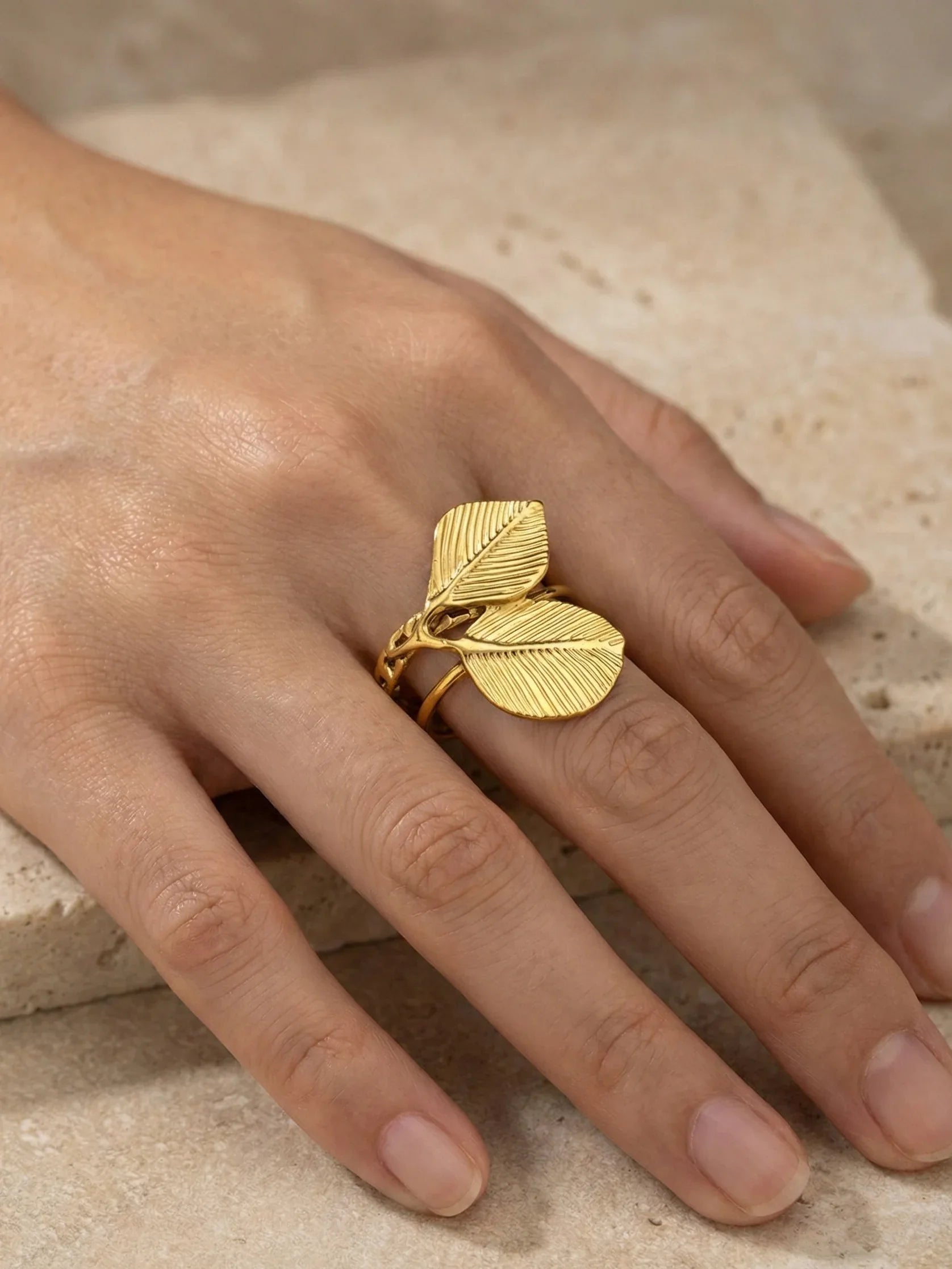 Ease Gold Leaf Ring with Soft Gold Finish - Doulaat