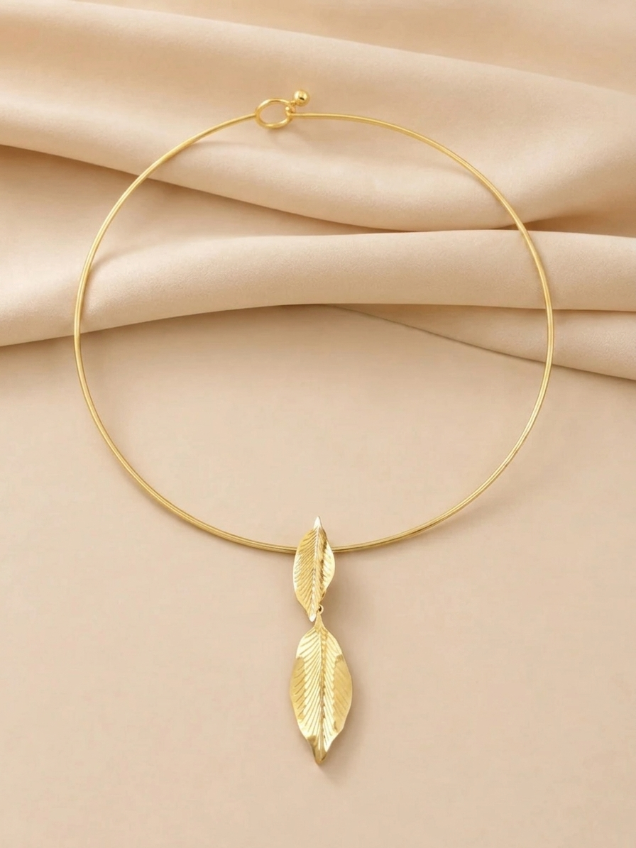 Leaf collar necklace with earrings set