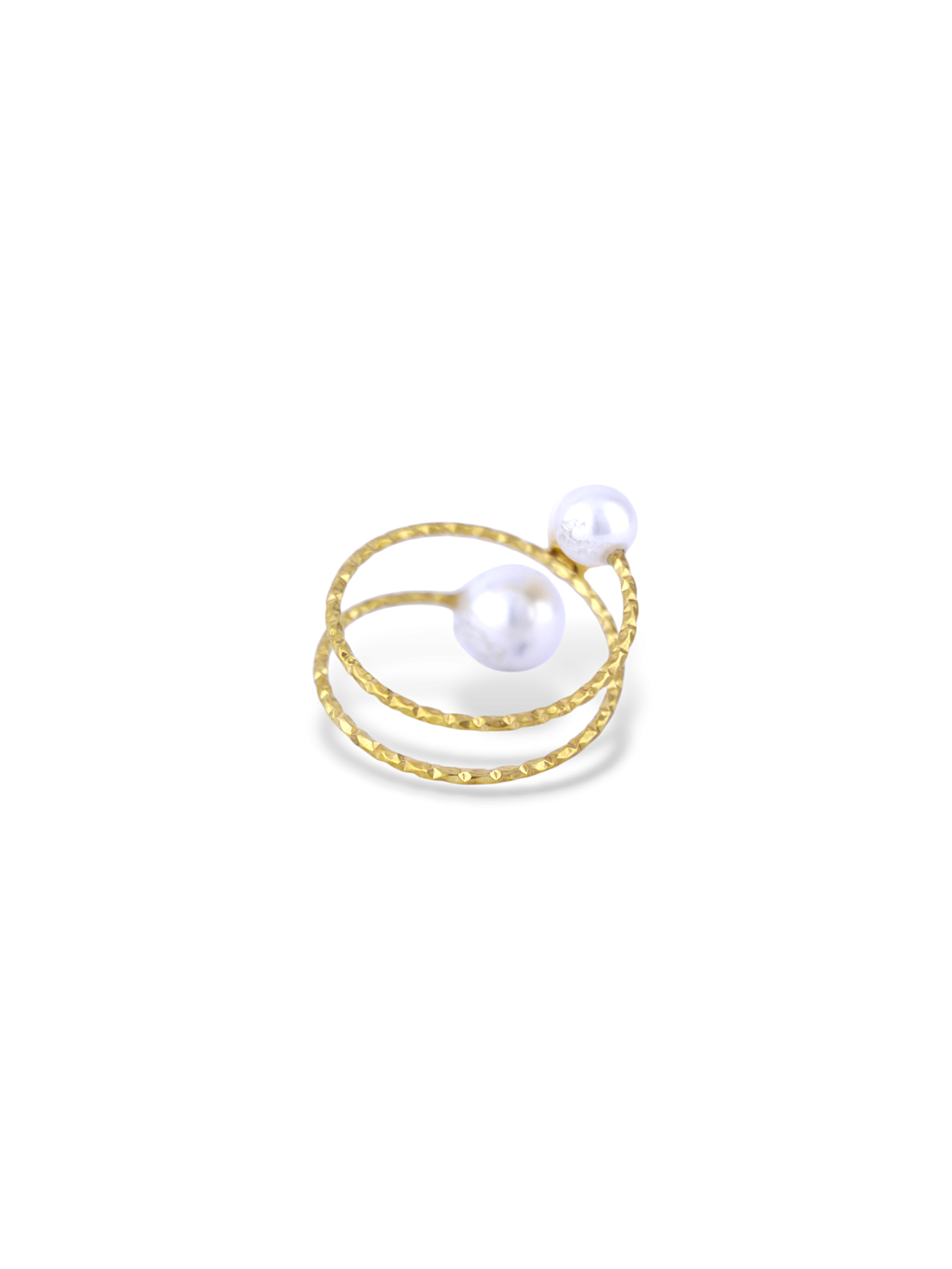 Gold Pearl Wrap Ring with Soft Flower Detail