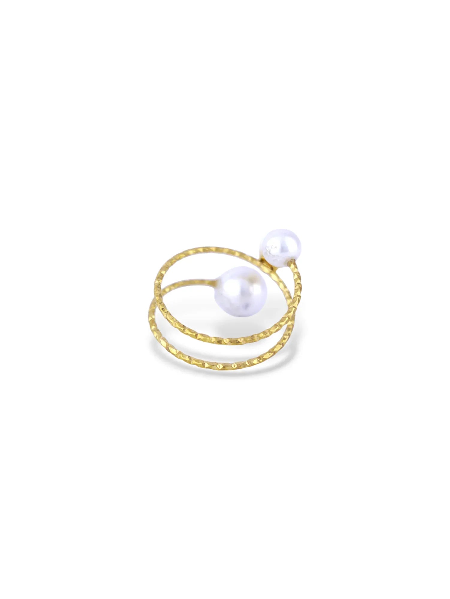 Gold Pearl Wrap Ring with Soft Flower Detail - Doulaat