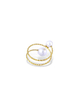 Gold Pearl Wrap Ring with Soft Flower Detail - Doulaat