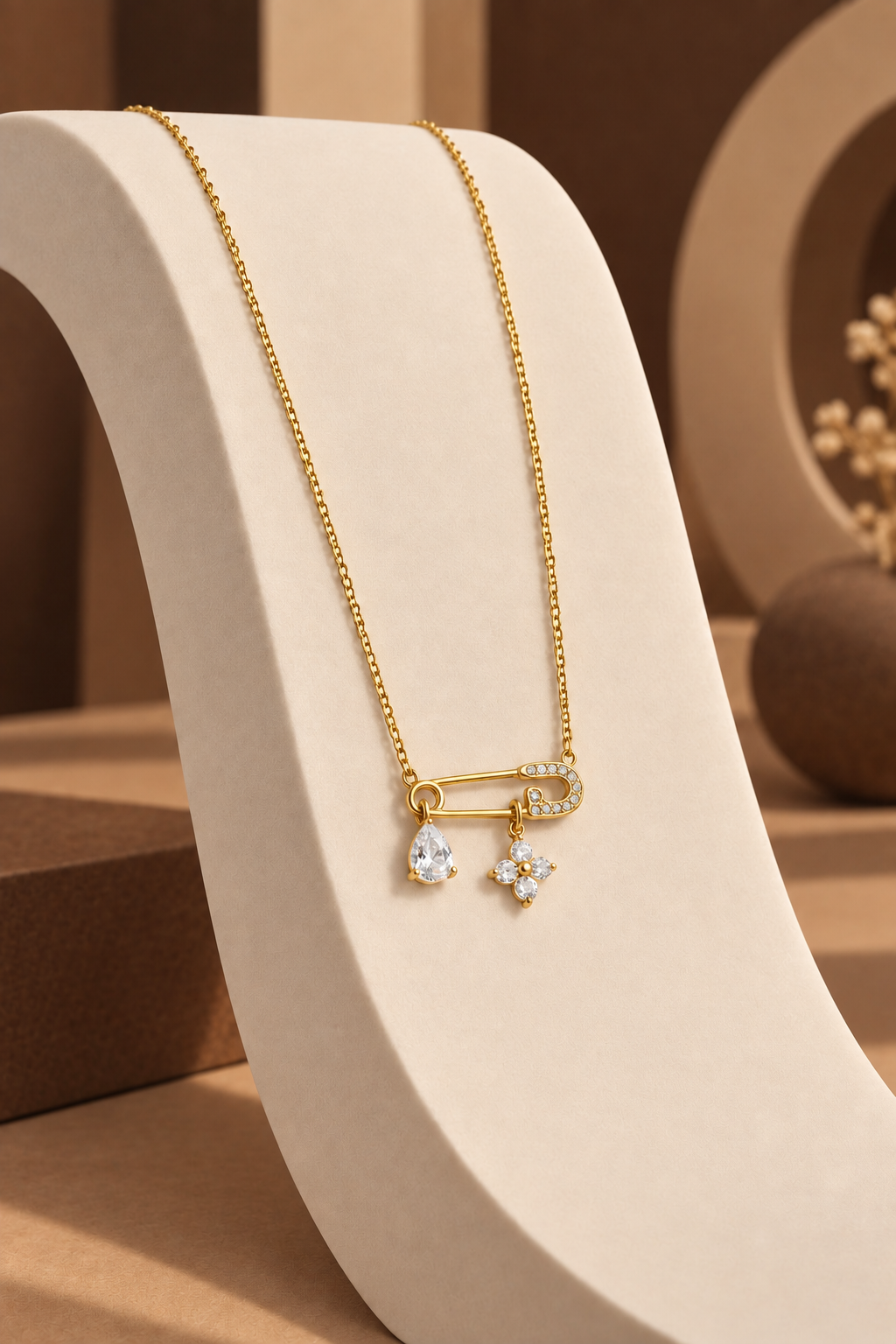 Clover Safety Pin Necklace