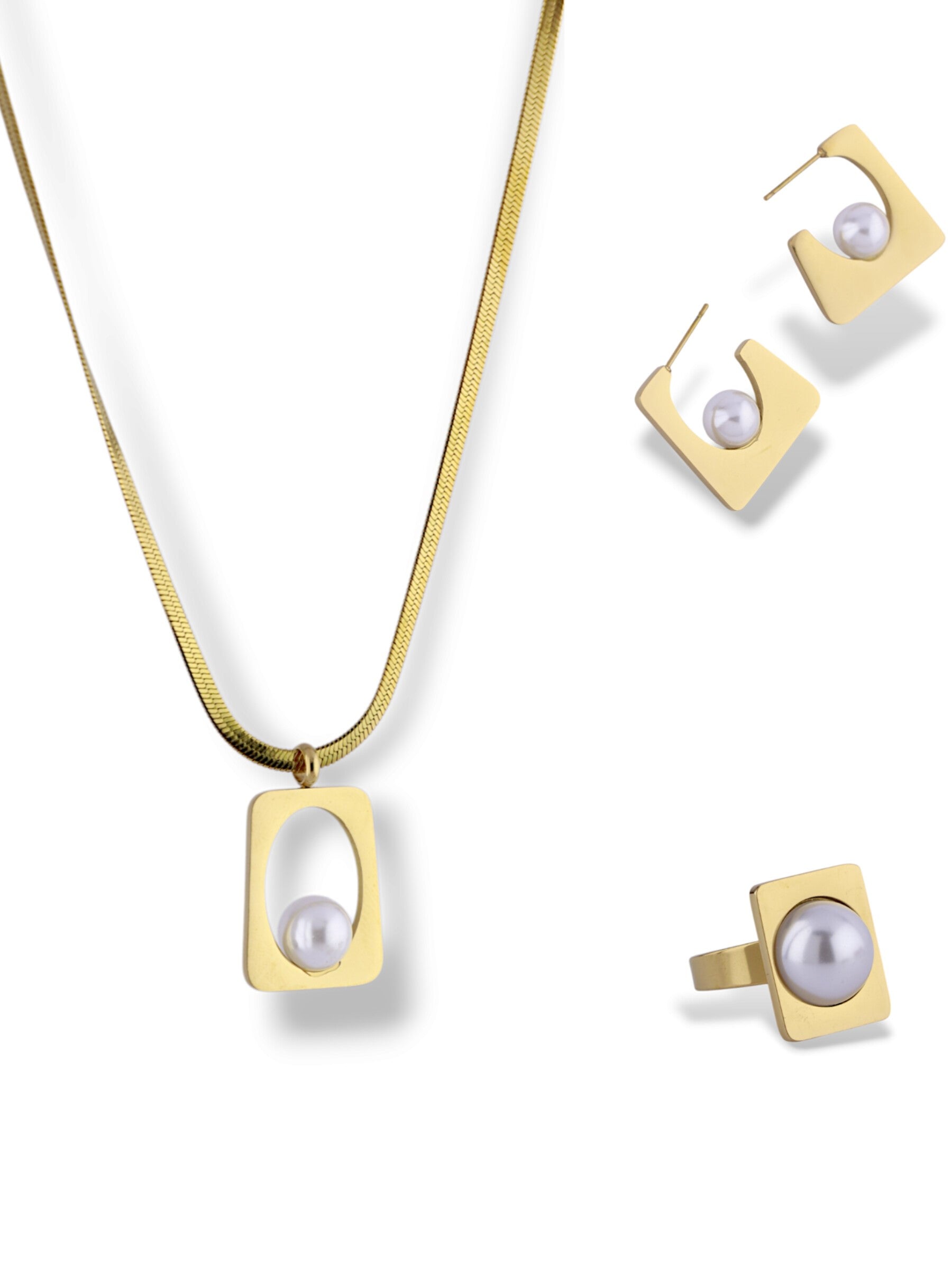 Modern Gold Frame Pearl Jewelry Set for Everyday Style