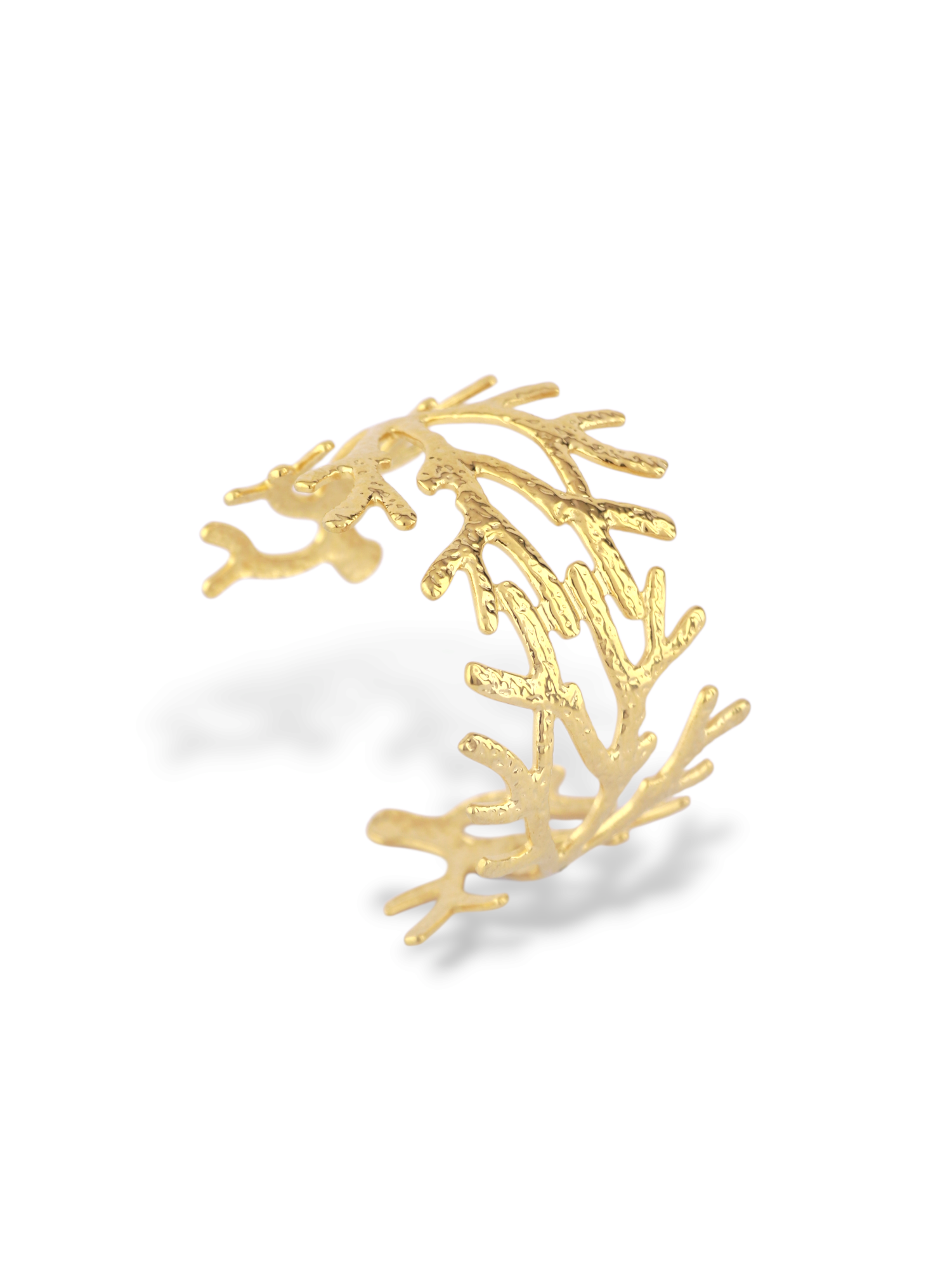 Elegant Gold Plated Laurel Leaf Open Cuff Bangle