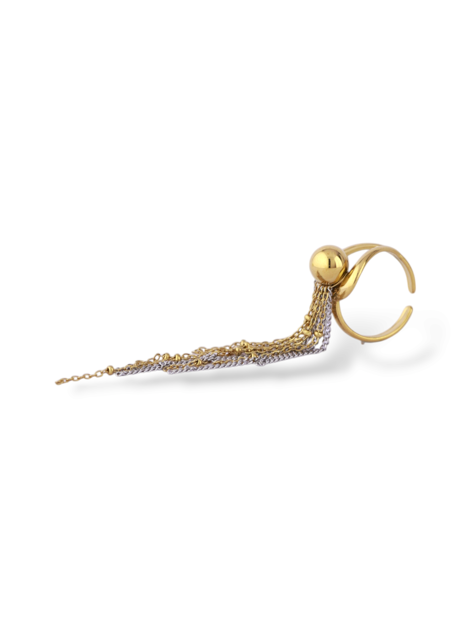 Gold Tassel Linear Ring with Long Hanging Chain