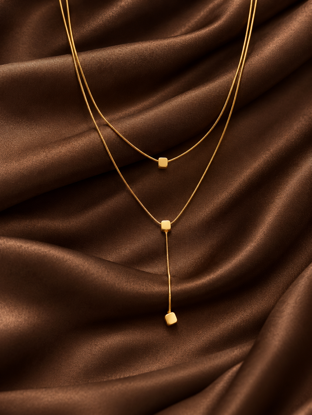 Geometric Cube Layered Lariat Necklace