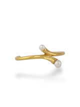 Elegant Bold Cuff Gold Bangle with Twin Pearls