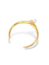 Elegant Bold Cuff Gold Bangle with Twin Pearls