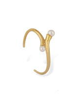 Elegant Bold Cuff Gold Bangle with Twin Pearls