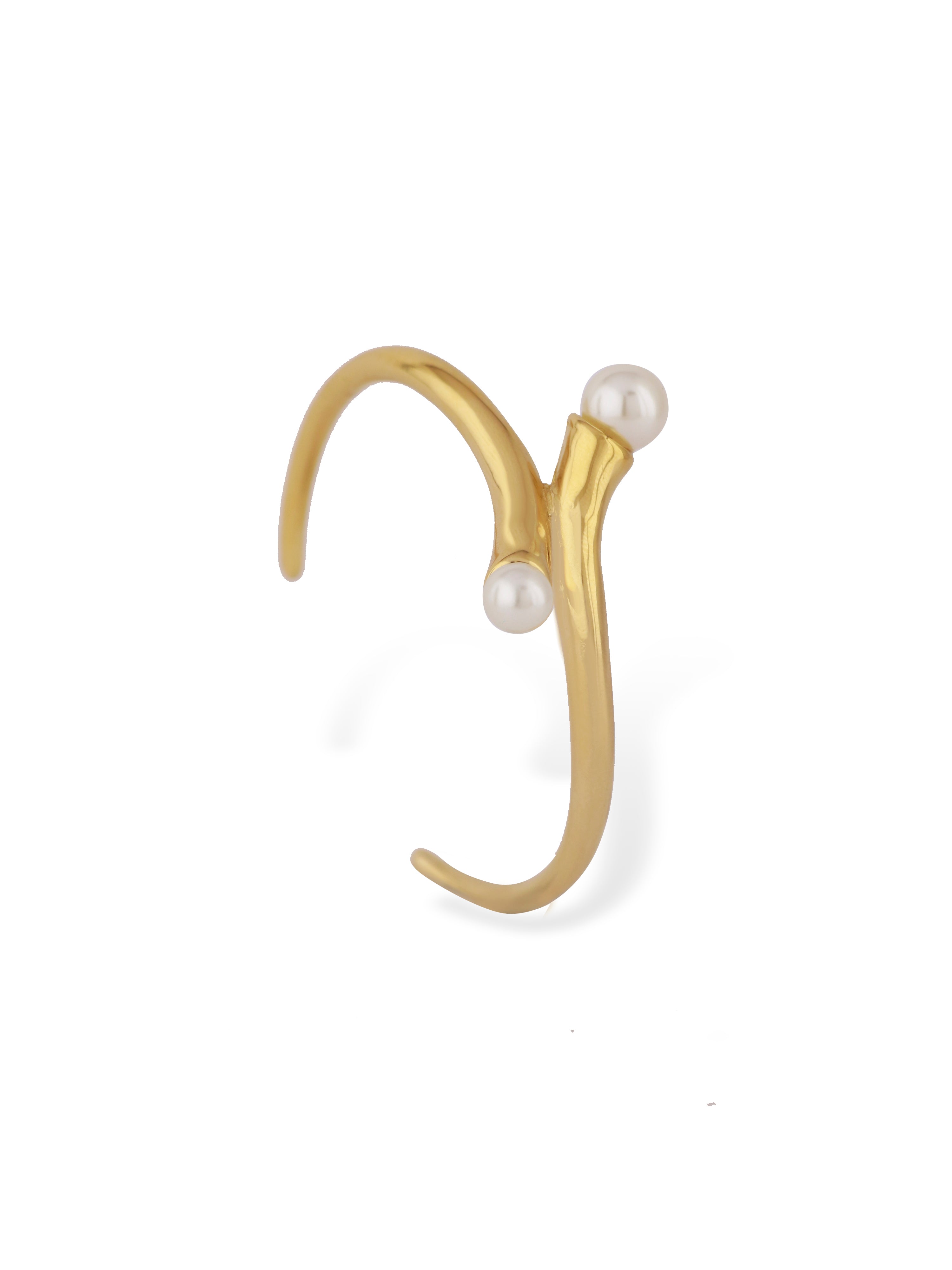 Elegant Bold Cuff Gold Bangle with Twin Pearls
