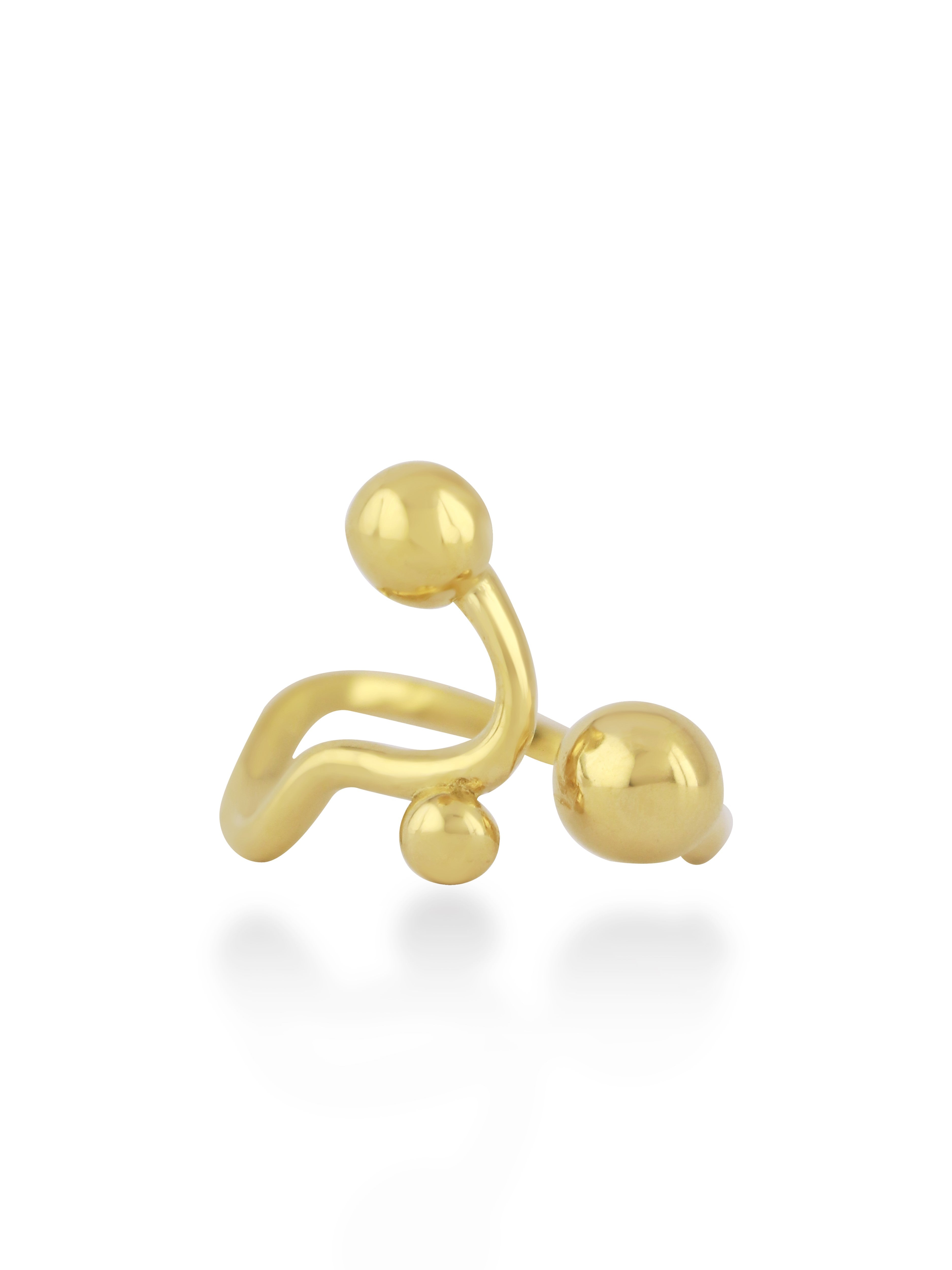 Elegant Gold Sphere Ring with Modern Open Cuff Design