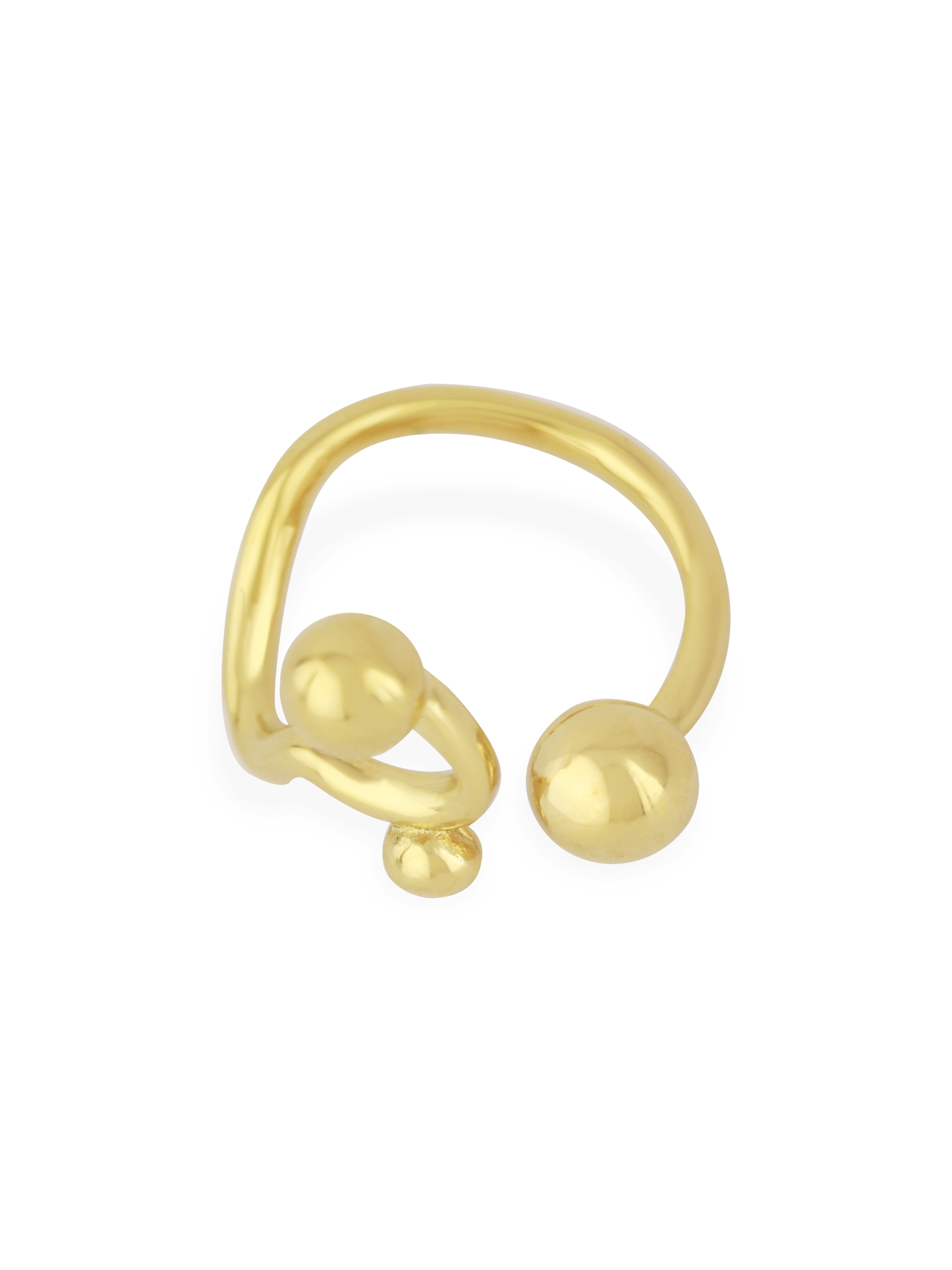 Elegant Gold Sphere Ring with Modern Open Cuff Design