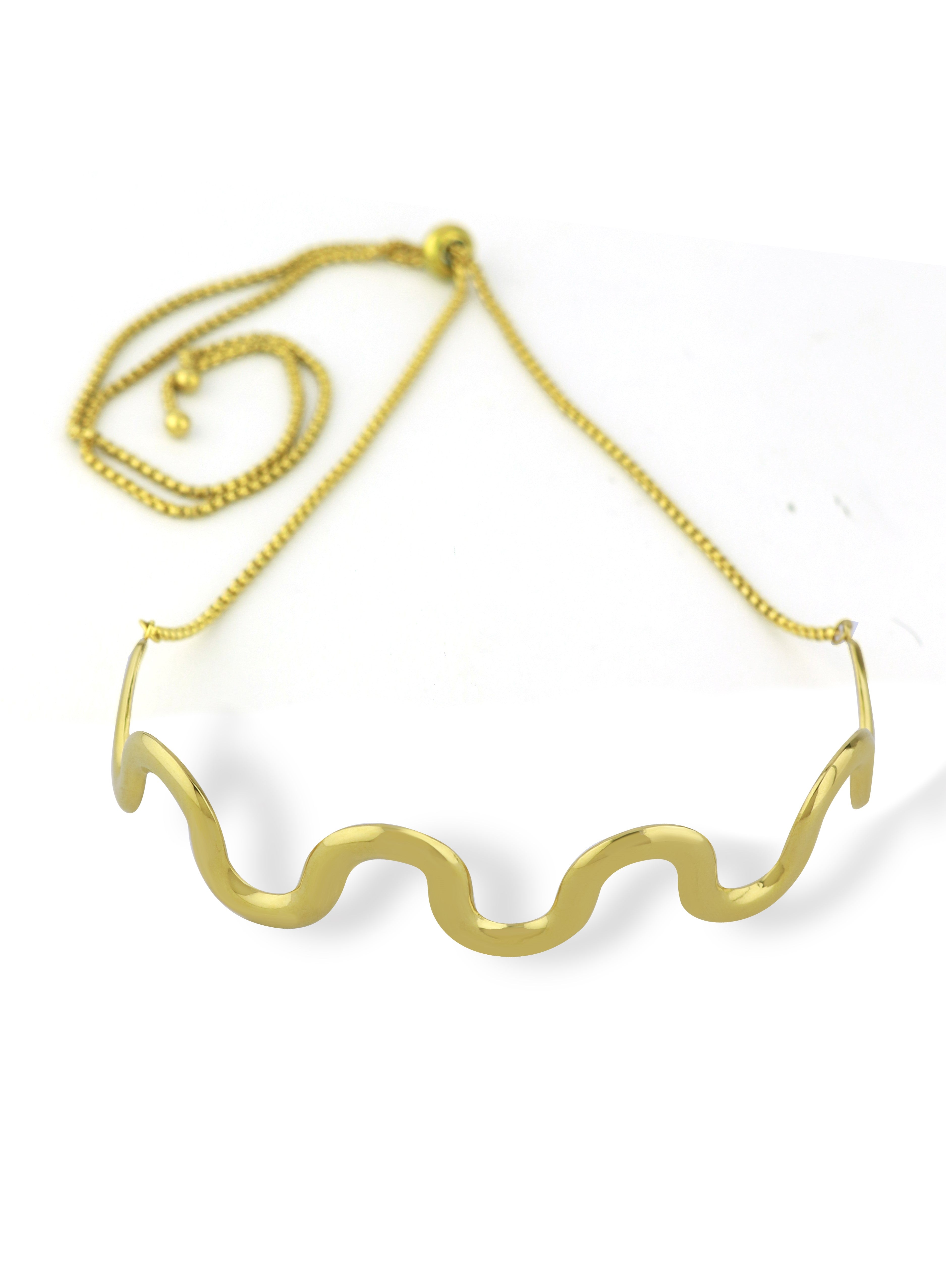 Elegant Gold Silken Wavy Chain Choker Adjustable Necklace