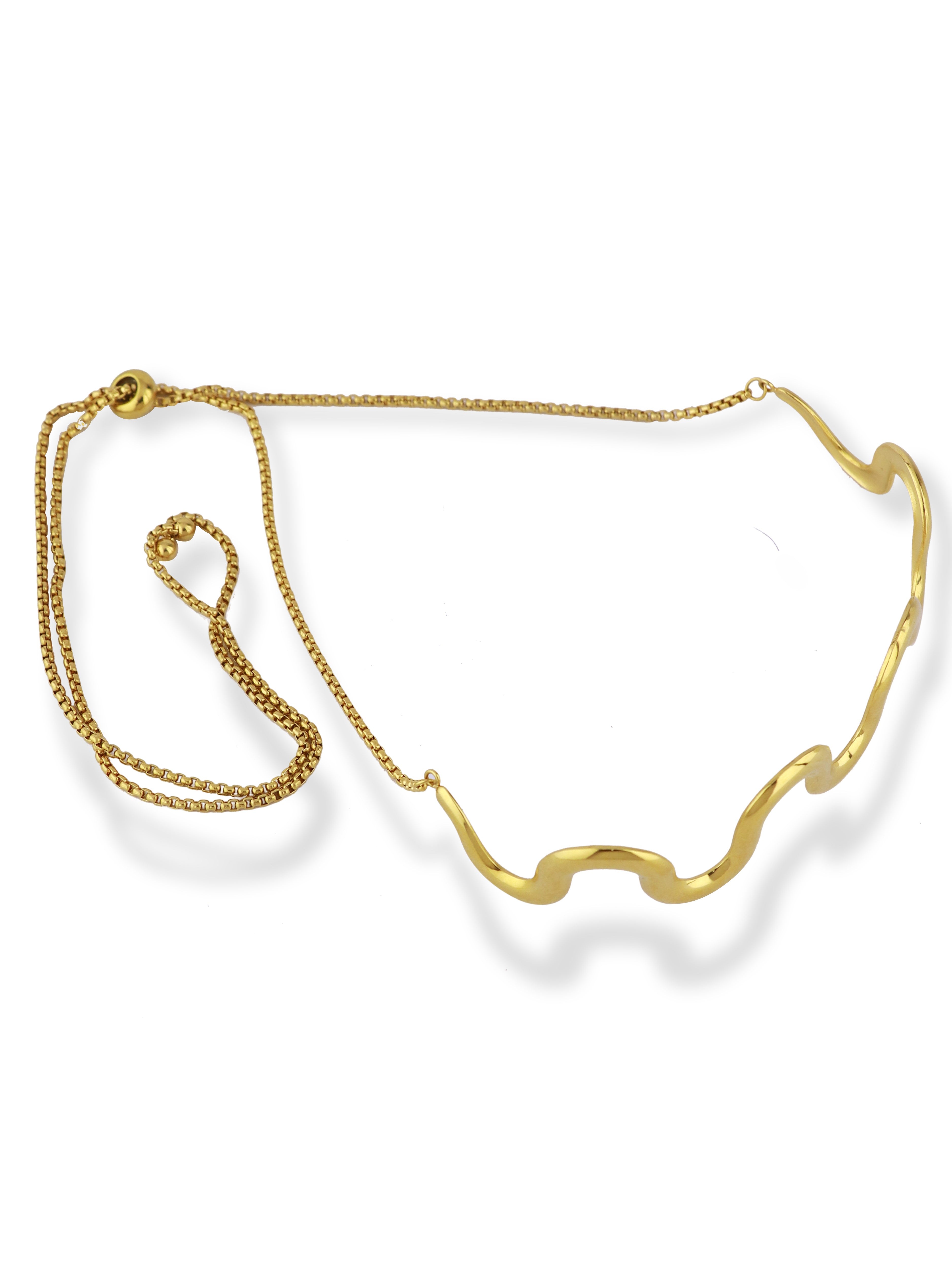 Elegant Gold Silken Wavy Chain Choker Adjustable Necklace