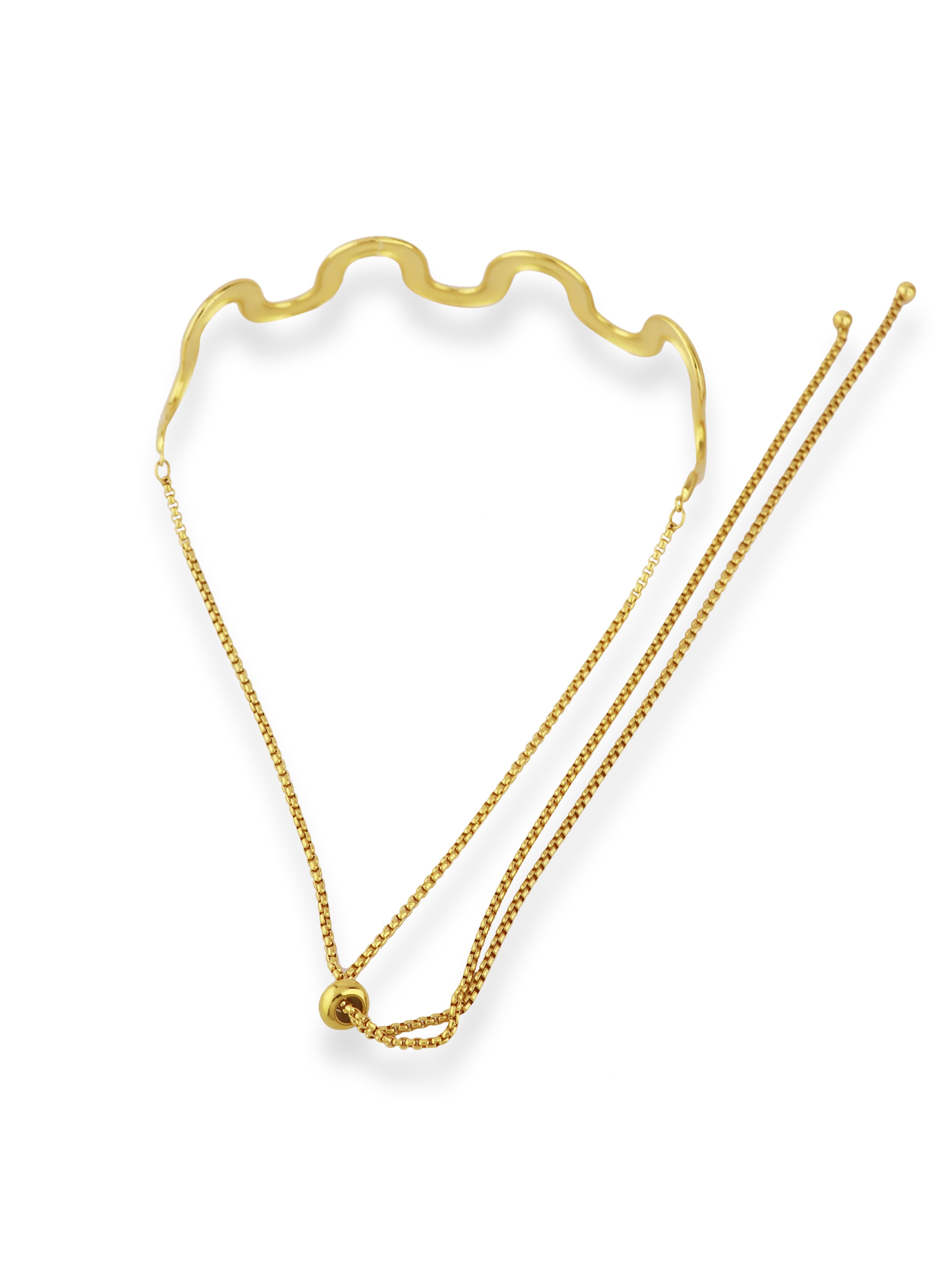Elegant Gold Silken Wavy Chain Choker Adjustable Necklace