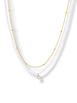 Gold Layered Pearl & Crystal Charm Necklace