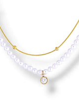 Gold Layered Pearl & Crystal Charm Necklace