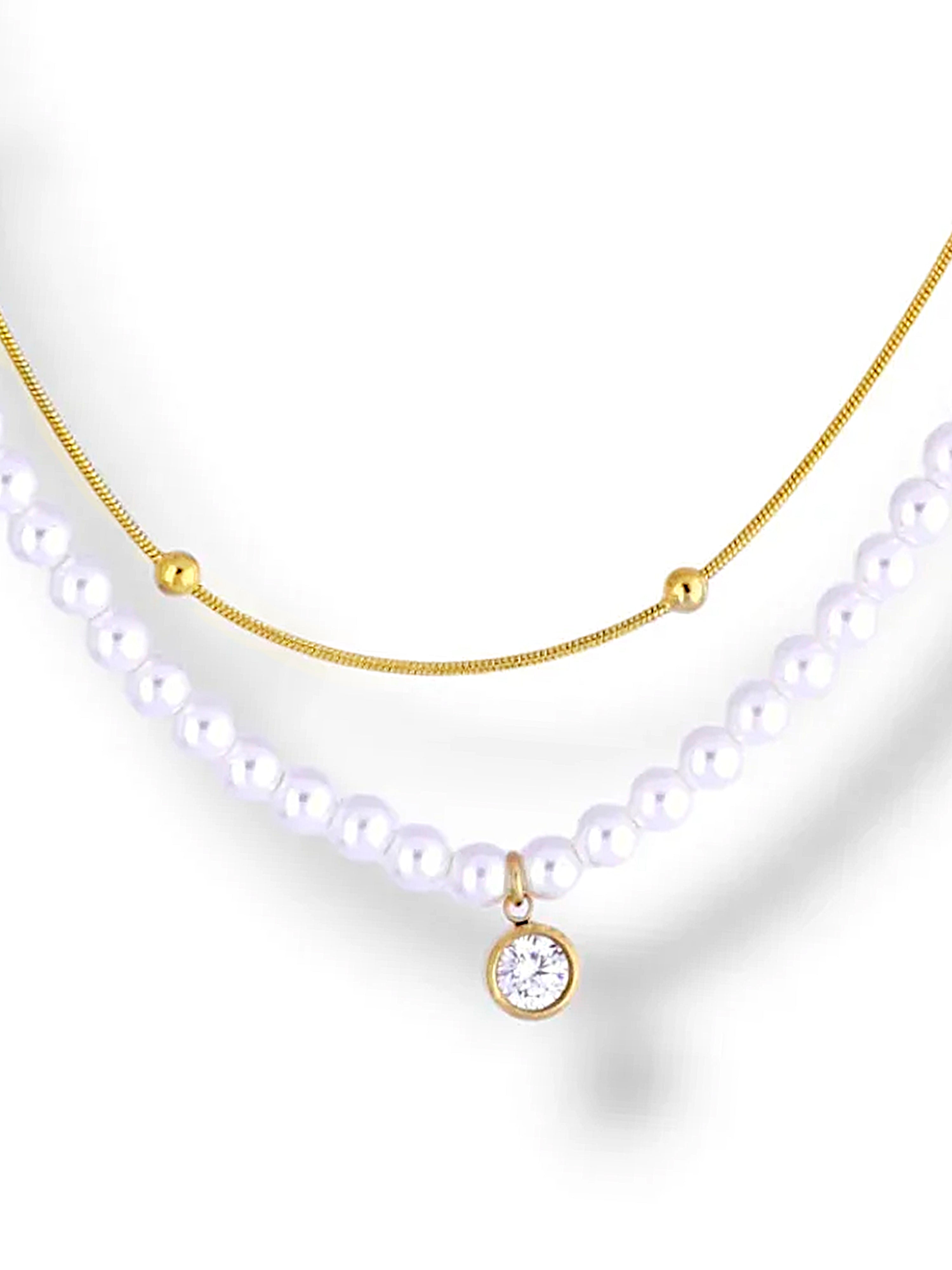 Gold Layered Pearl & Crystal Charm Necklace