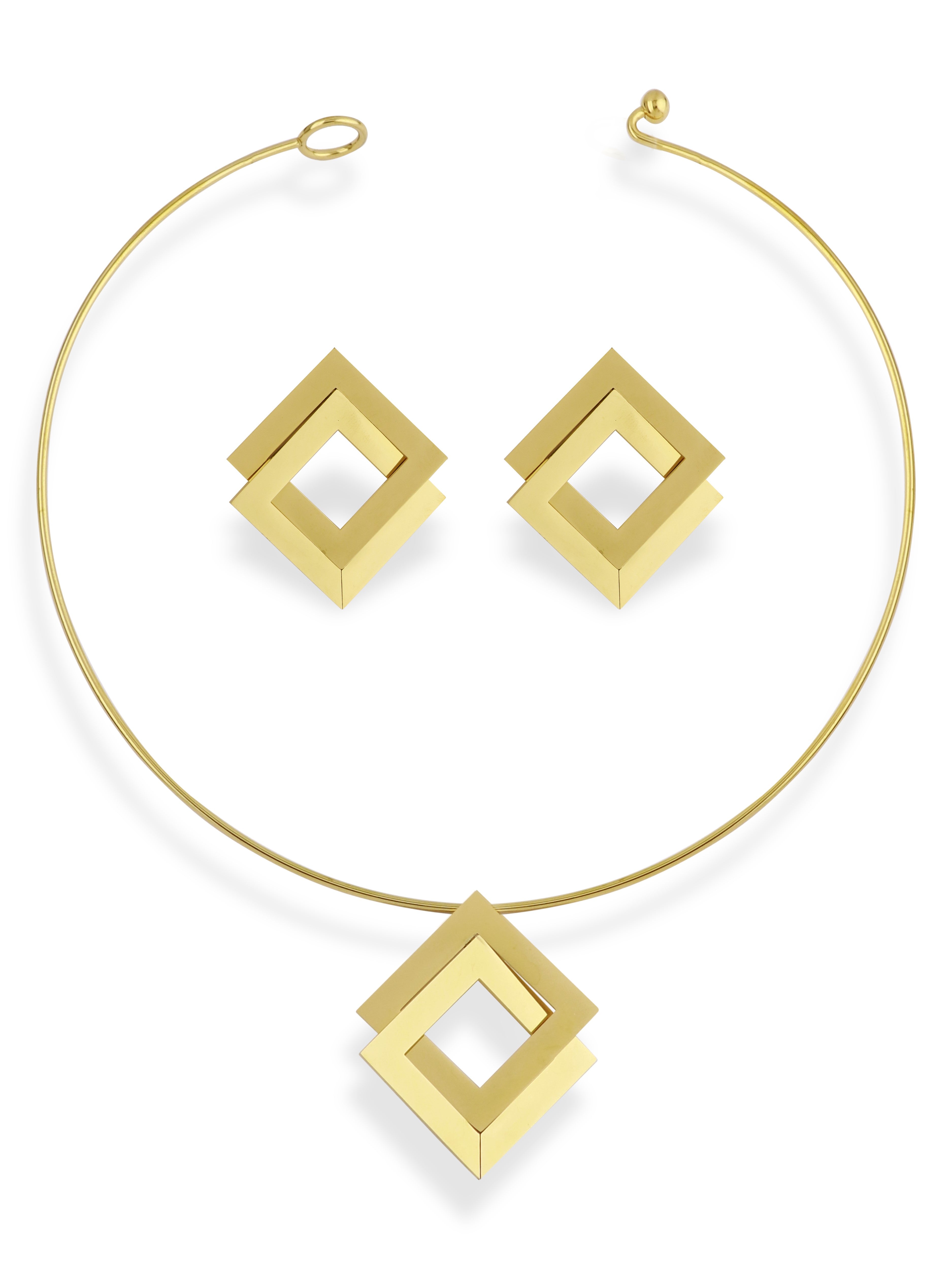 Recto Gold Geometric Square Jewelry Set for Women